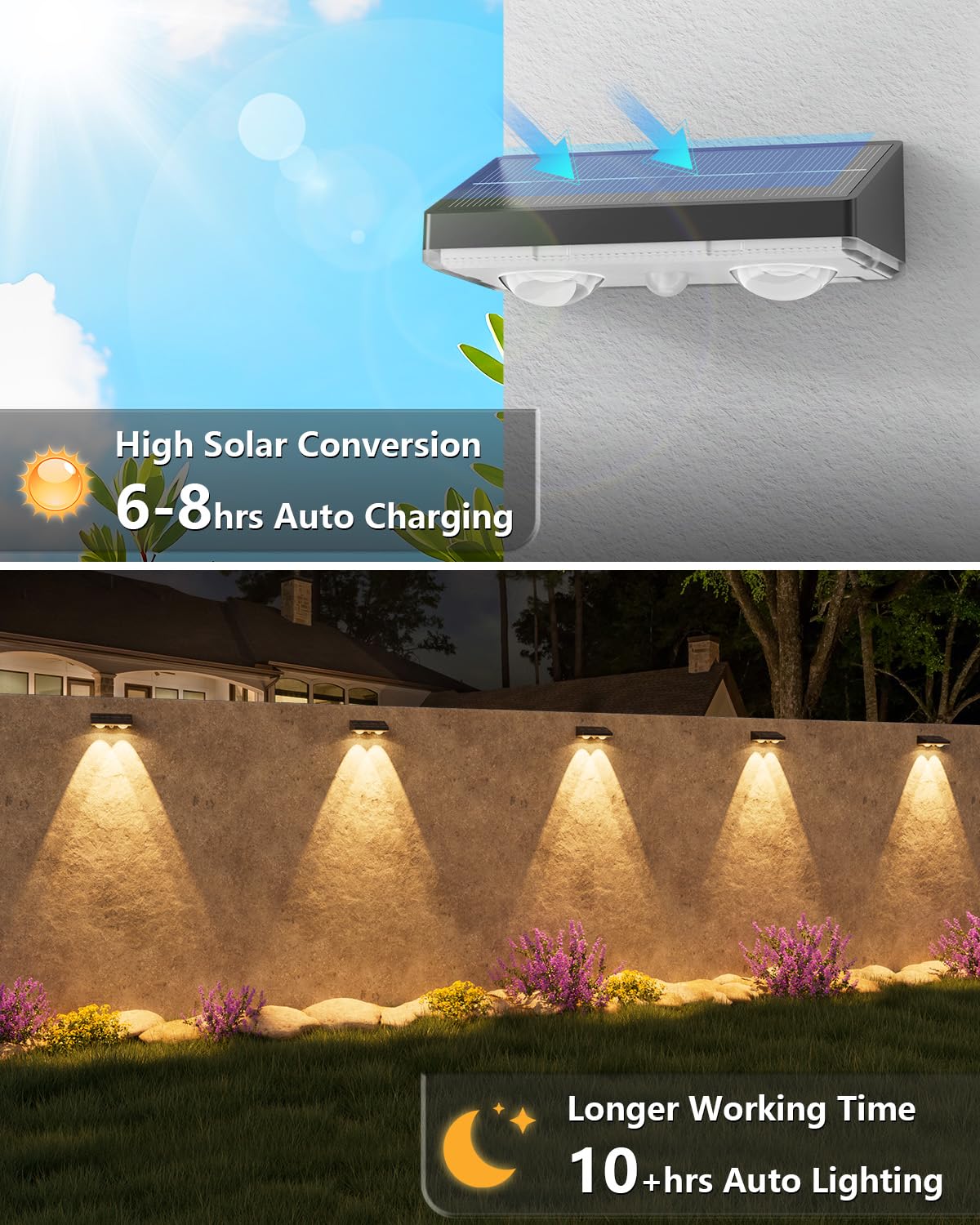 VOLISUN Solar Fence Lights, 12 Pack Solar Powered Fence Lights Outdoor with Warm White LED Spot Lens, IP65 Waterproof Fence Solar Lights Outdoor for Patio, Backyard, Railing, Deck（Black）