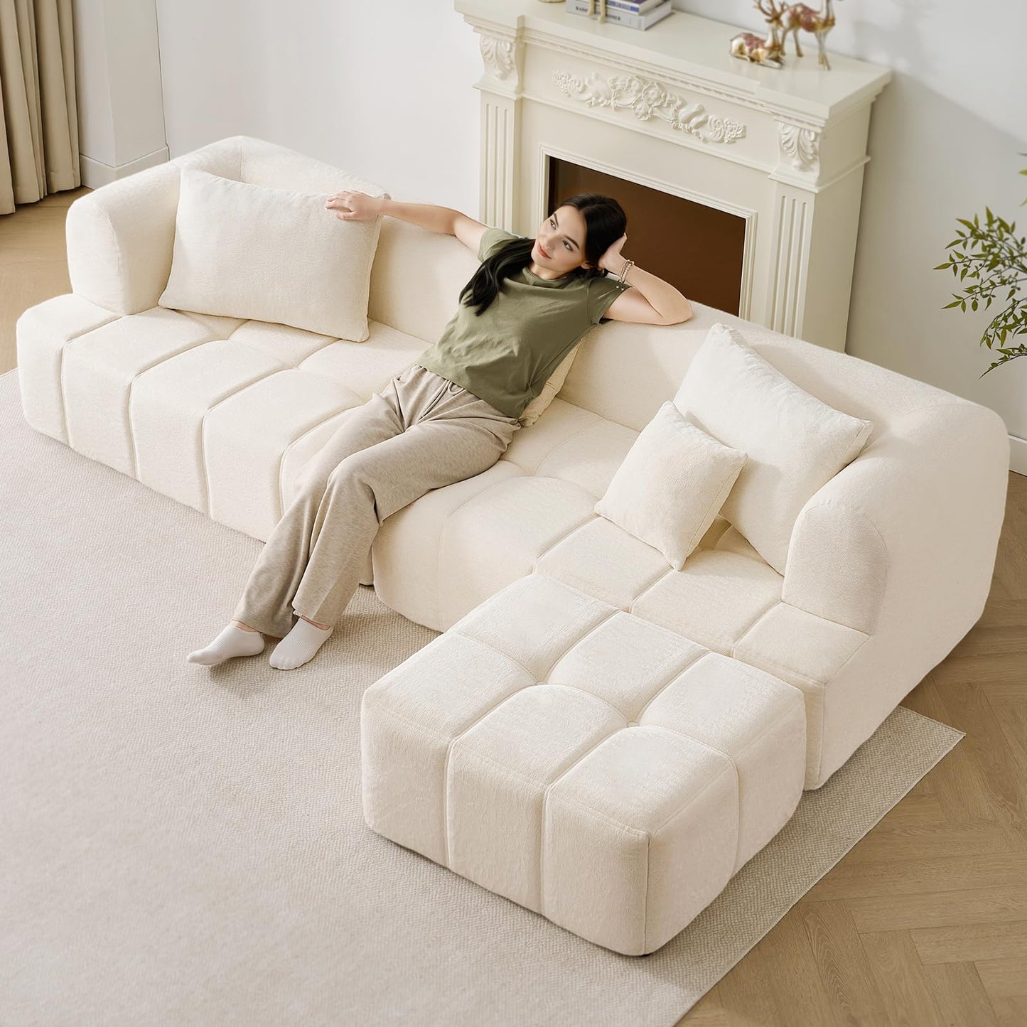 ONBRILL 97” Modular Sectional Sofa with Deep Seat, Cloud Sectional Couch with L-Shape Chaise,Chenille Upholstered Couches for Living Room Bedroom Apartments,No Assembly Required