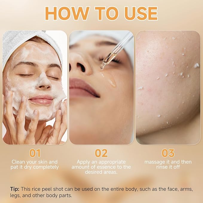 Peel Shot Glow Rice Ampoule, Black and White Rice Exfoliant for Face and Body, Rice Exfoliator for Faces Dead Skin Cells Remover, Face Peel Shot Serum for Softens Cuticle, 80ML (Black Rice)