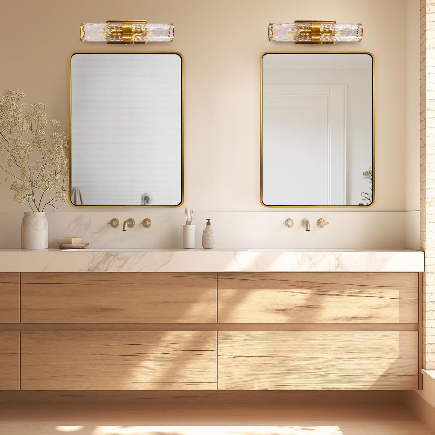 ANDY STAR Gold Bathroom Mirror for Wall, 30x36’’ Brushed Gold Mirror, Rounded Rectangle Mirror for Vanity in SUS304-Anti-Rust, Wall-Mounted Horizontal/Vertical 1’’ Deep