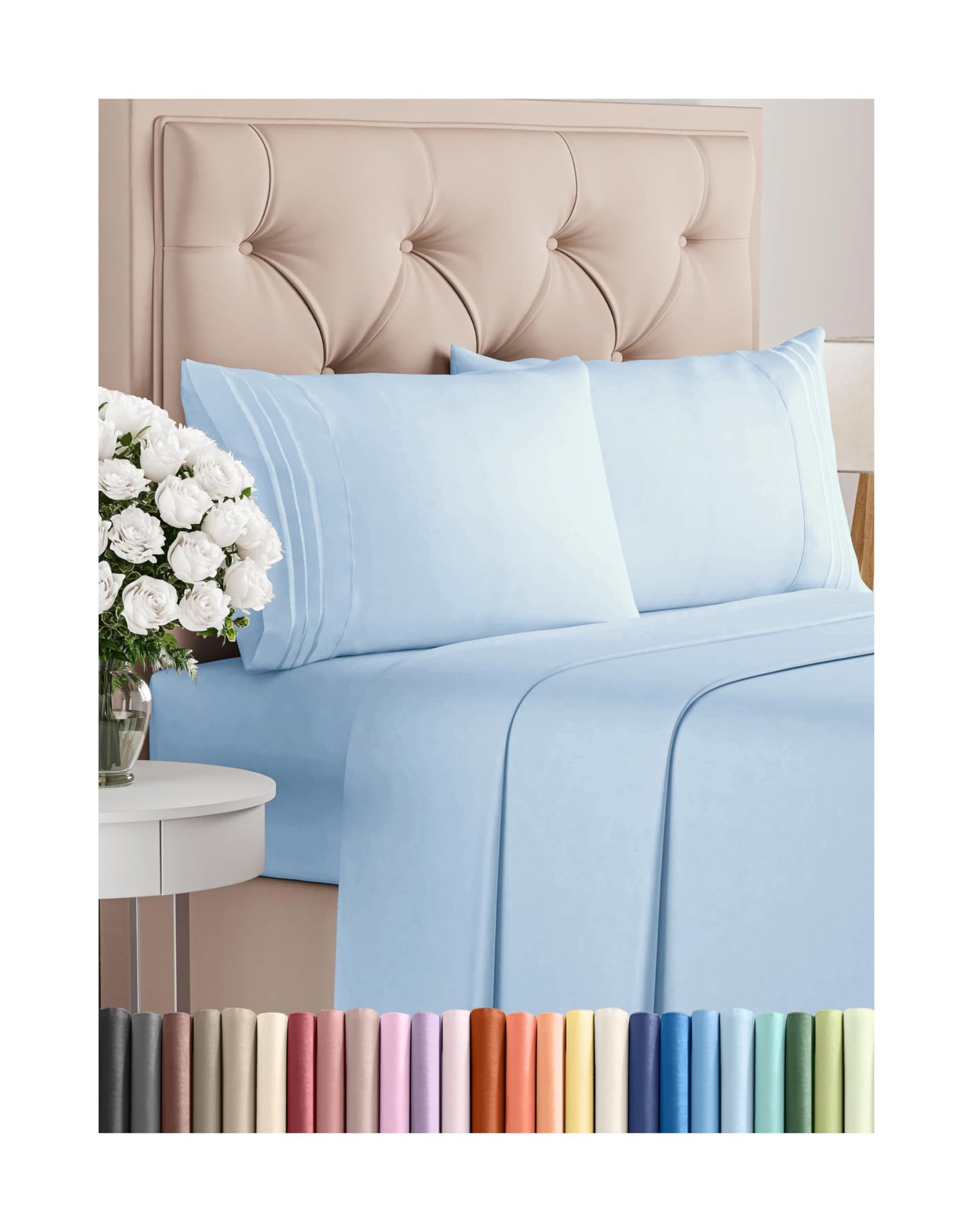 Queen Size 4 Piece Sheet Set - Comfy Breathable & Cooling Bed Sheets Set - Hotel Luxury Bedding for Women, Men, Kids, Teens, Boys & Girls - Deep Pockets, Soft and Wrinkle Free - Oeko-Tex - Light Blue