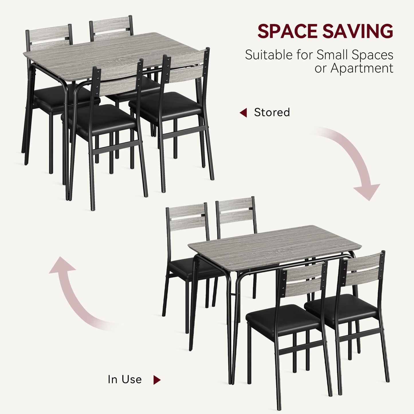 Dining Table for 2, Small Table and Chairs Set of 2, Square Dinette Set for 2, Dinner Table Set, 3 Piece Kitchen & Dining Room Sets for Small Space, Apartment (Gray, Dining Table with 4 Chairs)