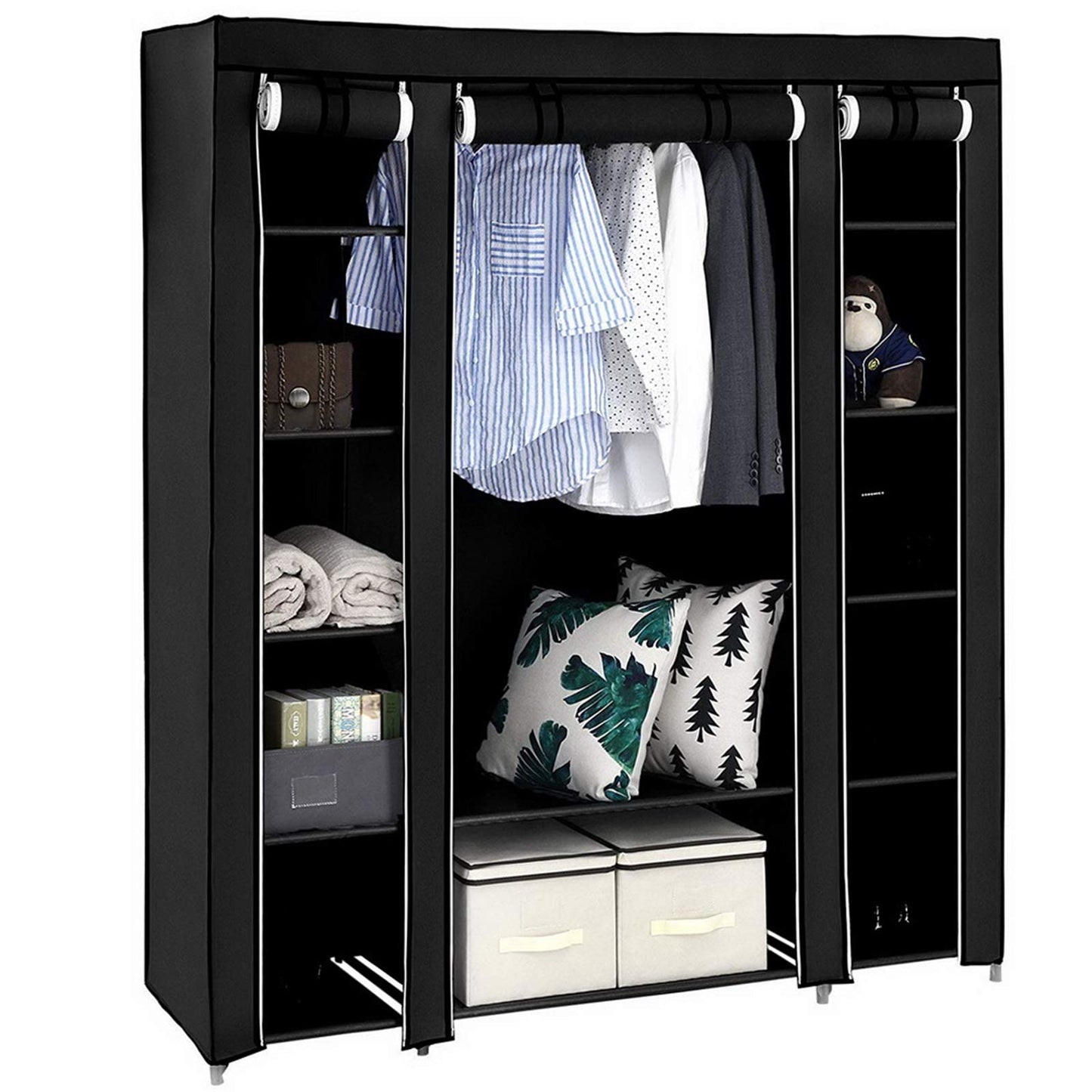 Piler 69" Portable Wardrobe Closet with Non-Woven Fabric - Quick & Easy to Assemble, Extra Strong & Durable Black Closet Organizer for Bedroom Storage