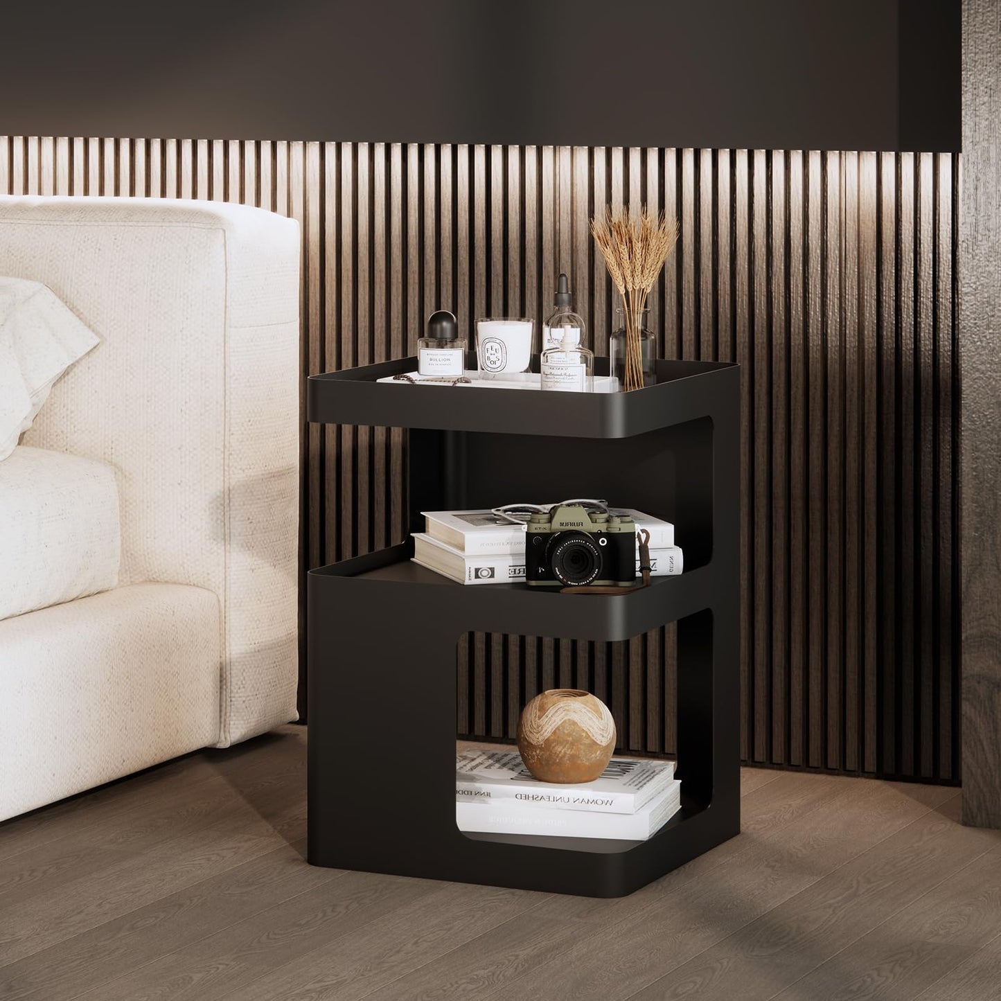 ZHBHYZ Modern Side Table,Small end Tables for Small Spaces,Black Metal nightstand,Bedside Tables,Accent Table with Storage for Couch, Bedroom,Living Room.No Assembly Required