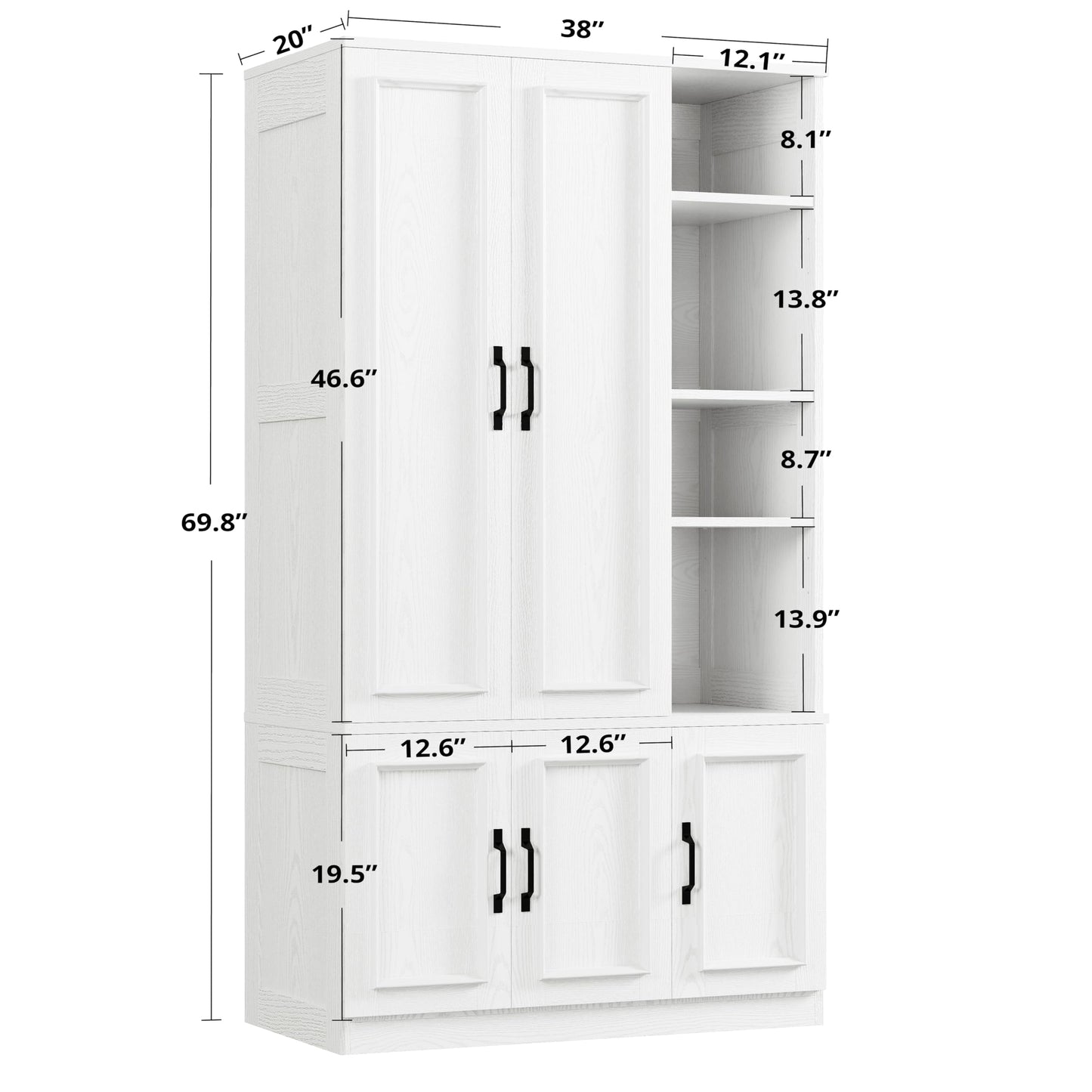 LIKIMIO Armoire Wardrobe Closet 70" H, 5 Doors Bedroom Wooden Wardrobe with 4 Storage Shelves and Hanging Rod, Clothing Storage Cabinet Organizer Combination, White