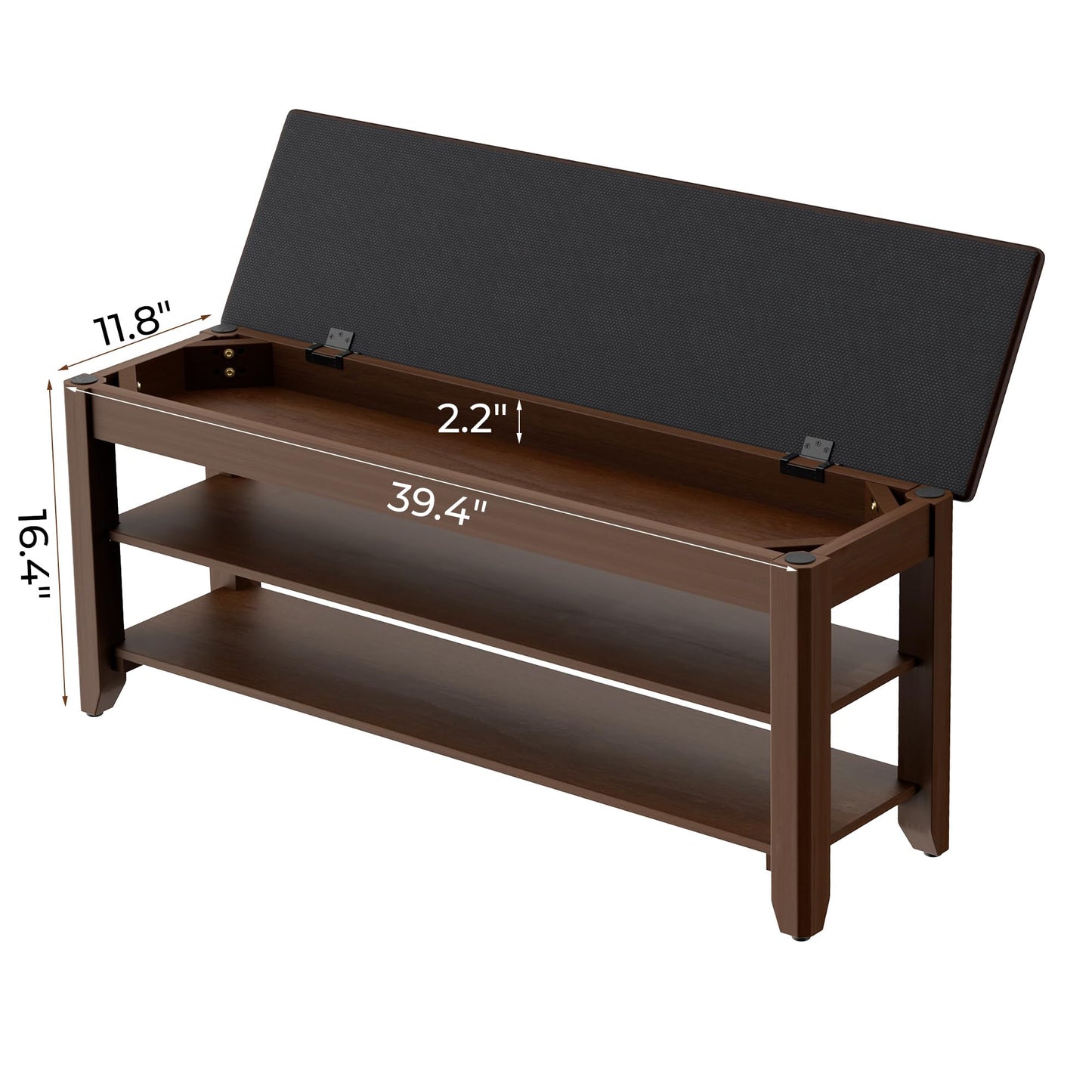 Homleke Shoe Rack Bench with Flip-Top Storage, Solid Wood Entryway Bench with Cushion, Adjustable Shelf, for Hallway, Mudroom, Closet – Walnut, 39.4"