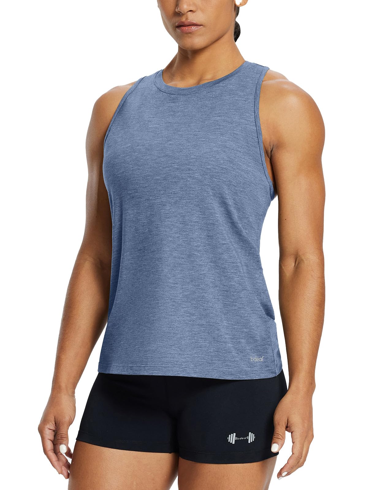 BALEAF Women's Workout Tank Tops Racerback Athletic Running Muscle Tank Gym Tennis Shirts Exercise Fitness Heather Blue XS