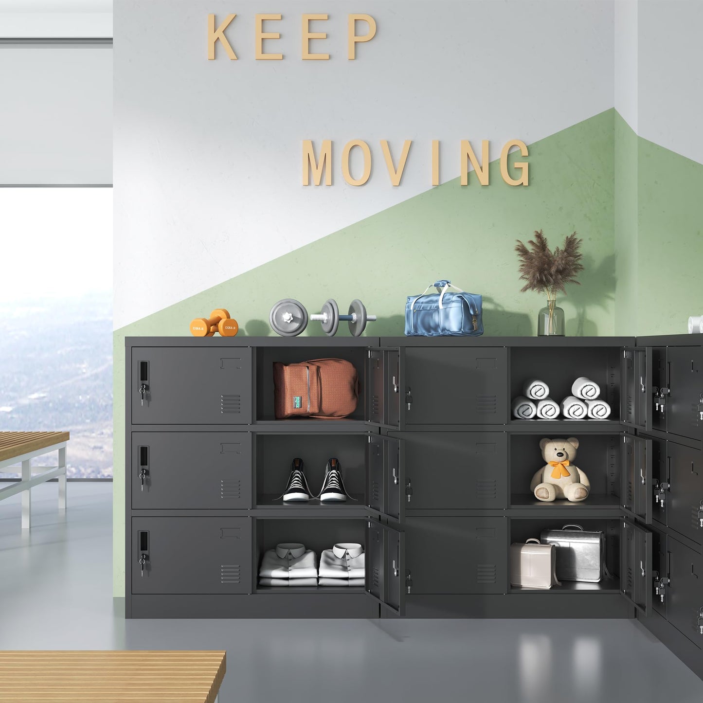 VIYET Employee Storage Locker,6 Door Storage Locker,Metal Locker for Employees Office Steel Gym Lockers with Card Slot,Office Storage Lockers for Home,School(Black)