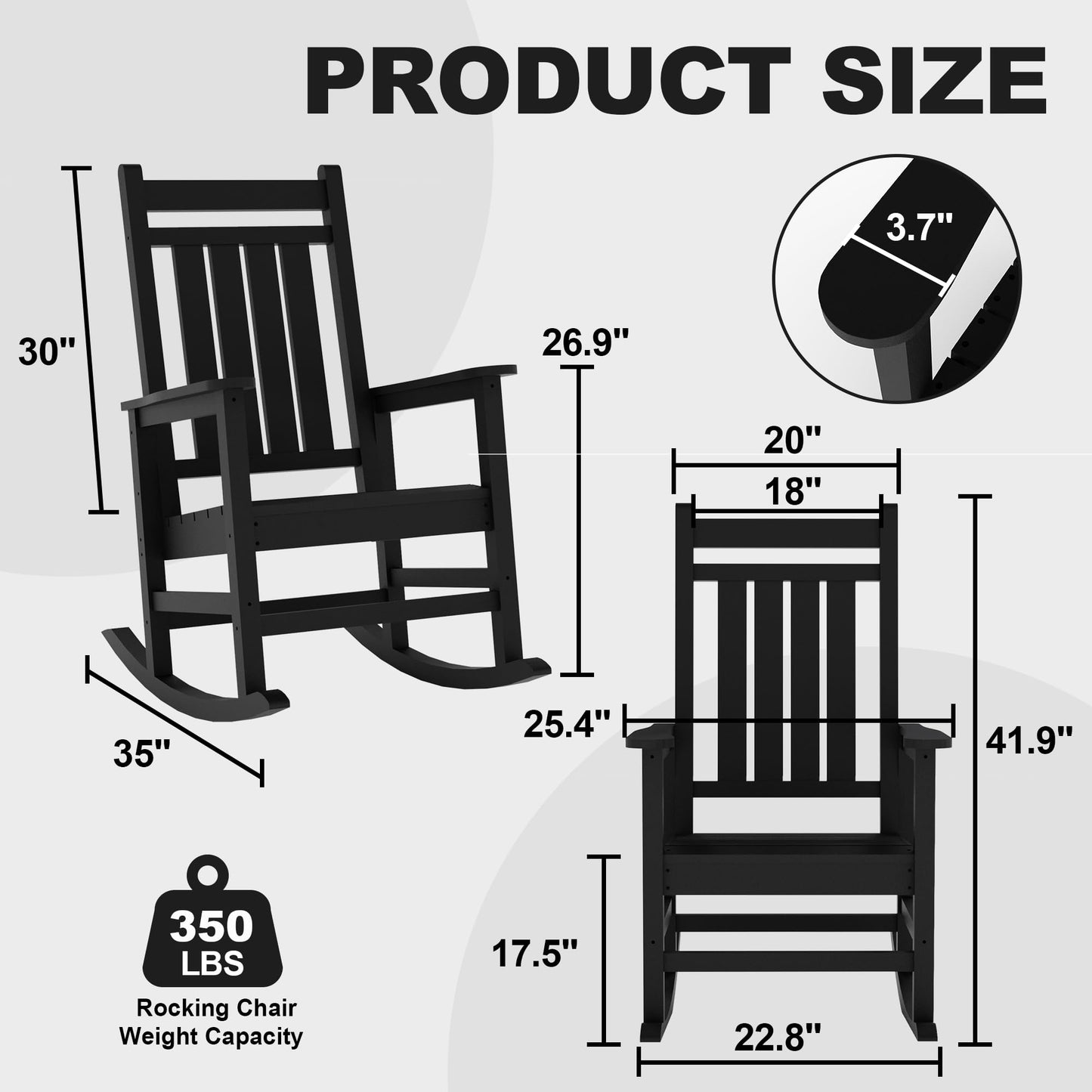 Outdoor HDPE Rocking Chairs Set of 2, HDPE Oversized Patio Rocking Chairs, All Weather Resistant Porch Rocker, Heavy Duty Front Plastic Rockers for Outside