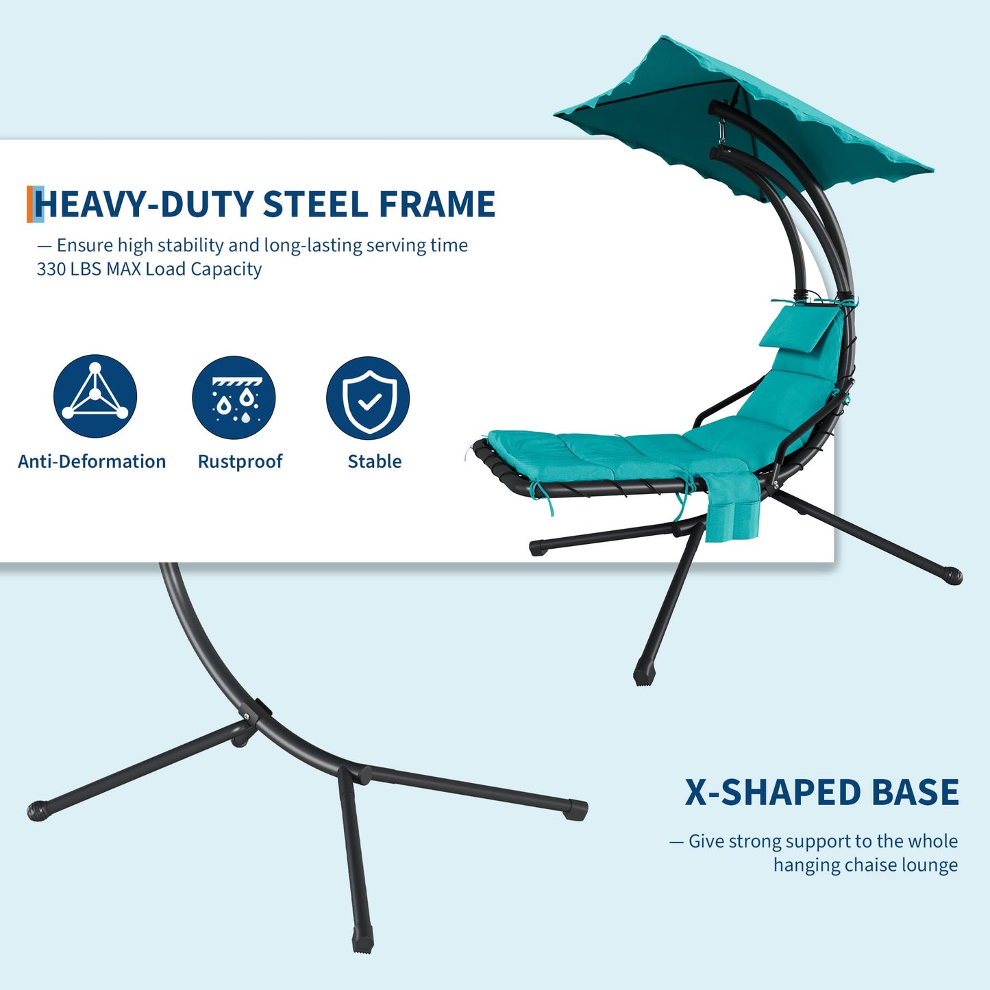 LuyFuitre Hanging Chaise Lounge Swing Chair, Hanging Curved Chaise Lounge Chair Umbrella, Curved Steel Hammock Lounger Chairs for Outdoor Indoor Patio Pool Garden Backyard Porch