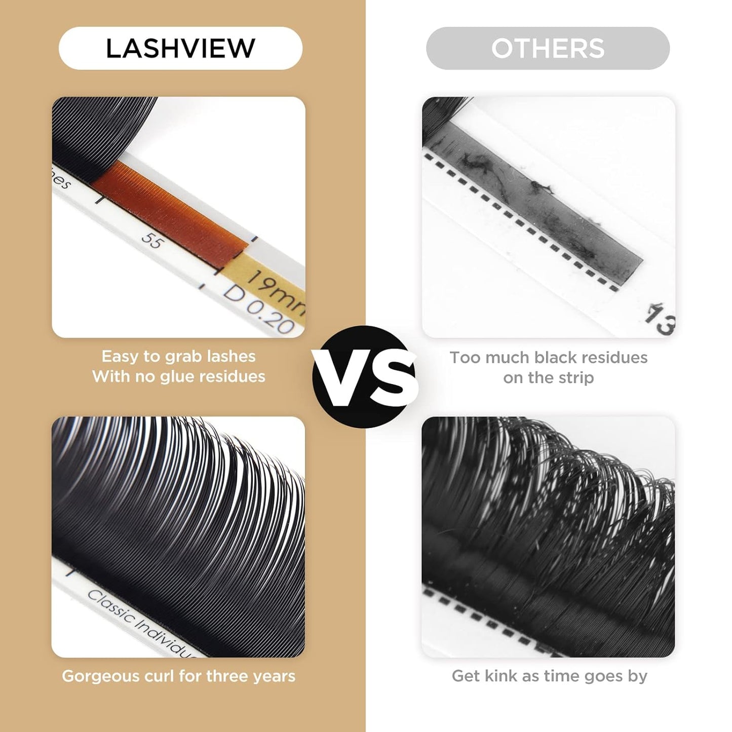 LASHVIEW D Curl 10mm Semi-Permanent Eyelash Extensions 0.20 Thickness Silk Fake Natural Thick Lashes Individual Eyelashes Silk lashes (Salon Use)