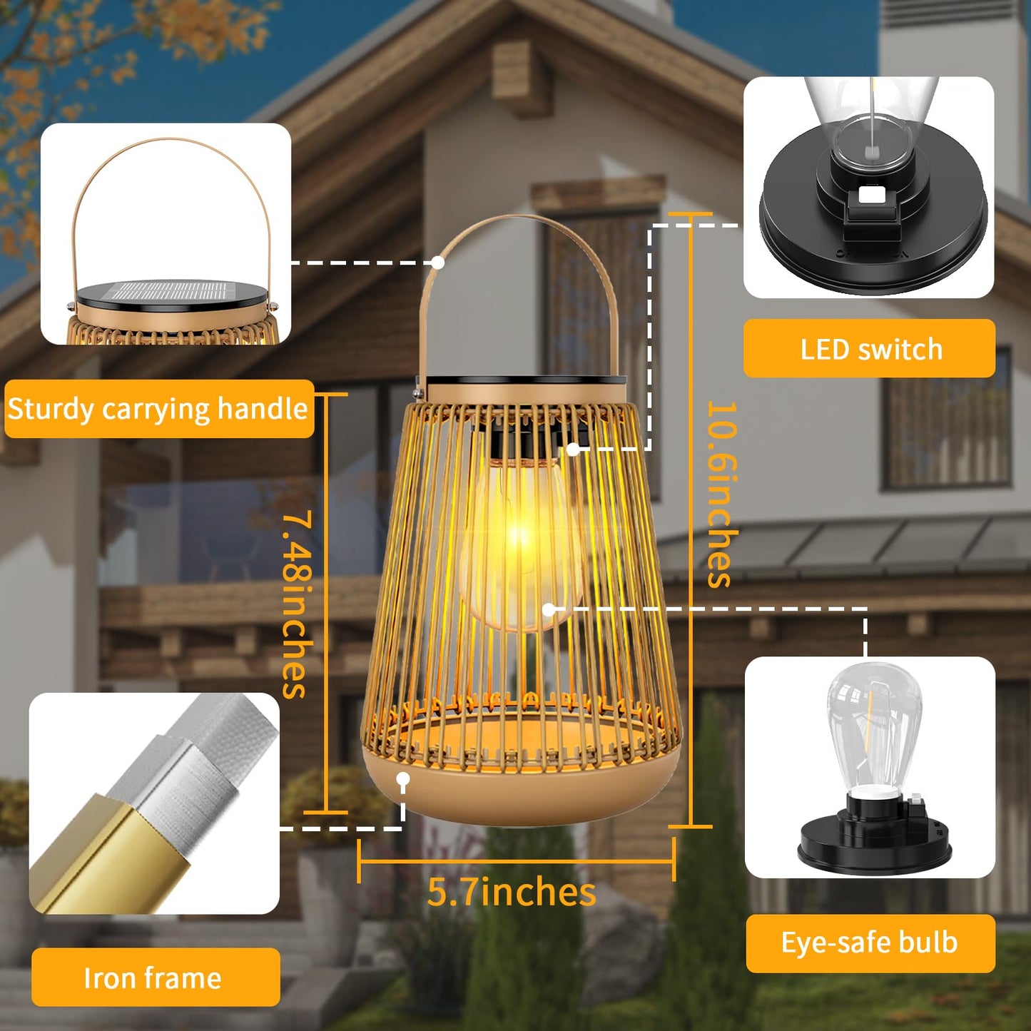 Solar Lanterns, KagoLing Solar Lights Outdoor Waterproof Hanging Hand-Woven Lanterns, Garden Decor Gifts for Women, Outdoor Table Camping Lights for Outside Garden, Yard, Patio, Porch, Trees, 2 Pack