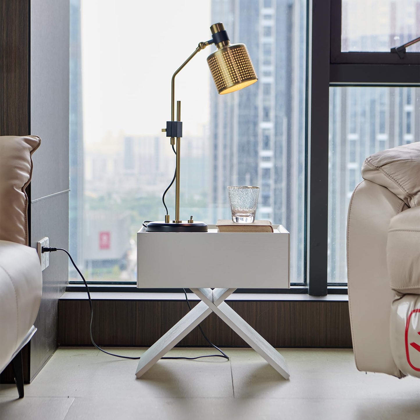 Katyglory Side Table, End Table Set of 2 Living Room Blend of Classic and Modern Elements, X-shape Design with a Stable Floor-standing, Creating a Warm Atmosphere, Nightstand for Bedroom WHITE (2 Set)