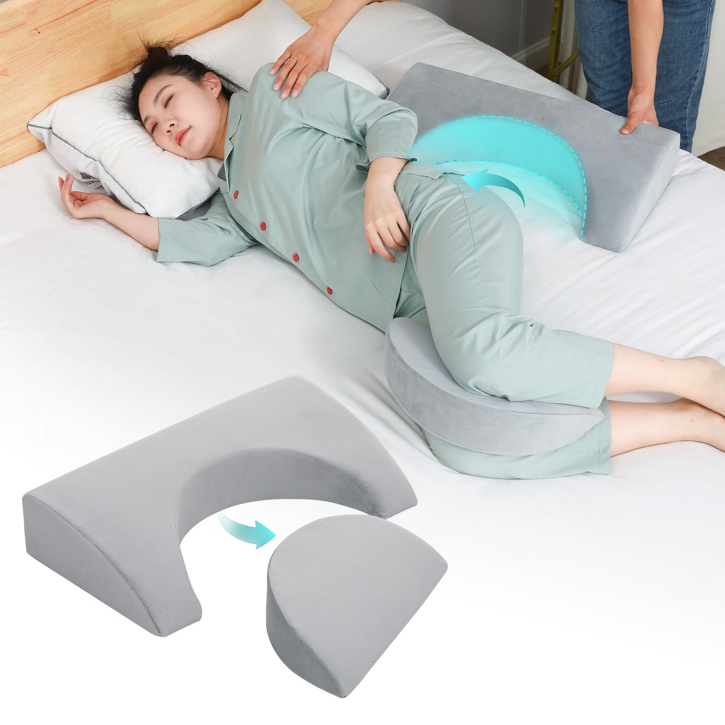 JFNoraiva Wedge Pillow for Side Sleeping, Bed Wedge Pillows for Back Pain Relief & Post Surgery, Bedsore Pressure Relief Pillow, Wedges & Body Positioners Pillow for Seniors, Pregnancy, Adult(2IN1)