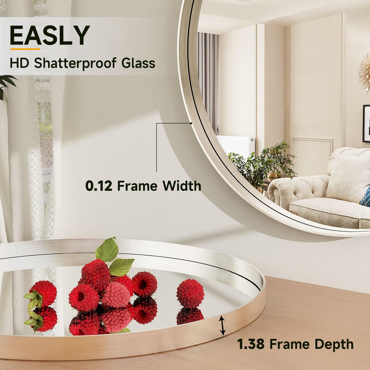 Easly 30 Inch Round Bathroom Mirror - Wall Mounted Circle Mirror with Metal Frame, Modern Mirror Suitable for Bathroom, Vanity, Entryway, Living Room, Wall Decor，Silver