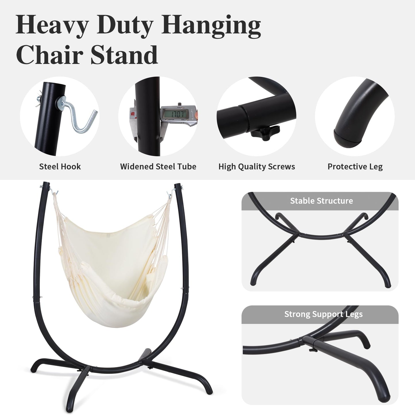 SUNCREAT Indoor Hammock Swing Chair with Stand, Hanging Chair Outdoor with Stand, 330 lbs Capacity, Patent Pending, Beige