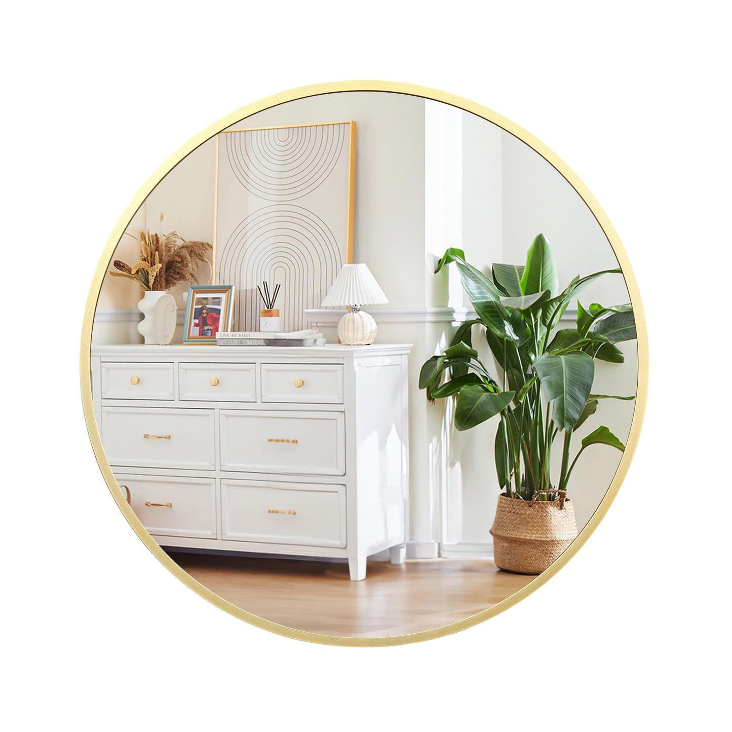 GarveeHome Large Round Mirror for Wall, 36 Inch Large Aluminum Alloy Frame Circle Mirror, High Definition Eco-Friendly Gold Round Bathroom Mirror for Over Sink, Wall Mirror for Entryway, Bathroom