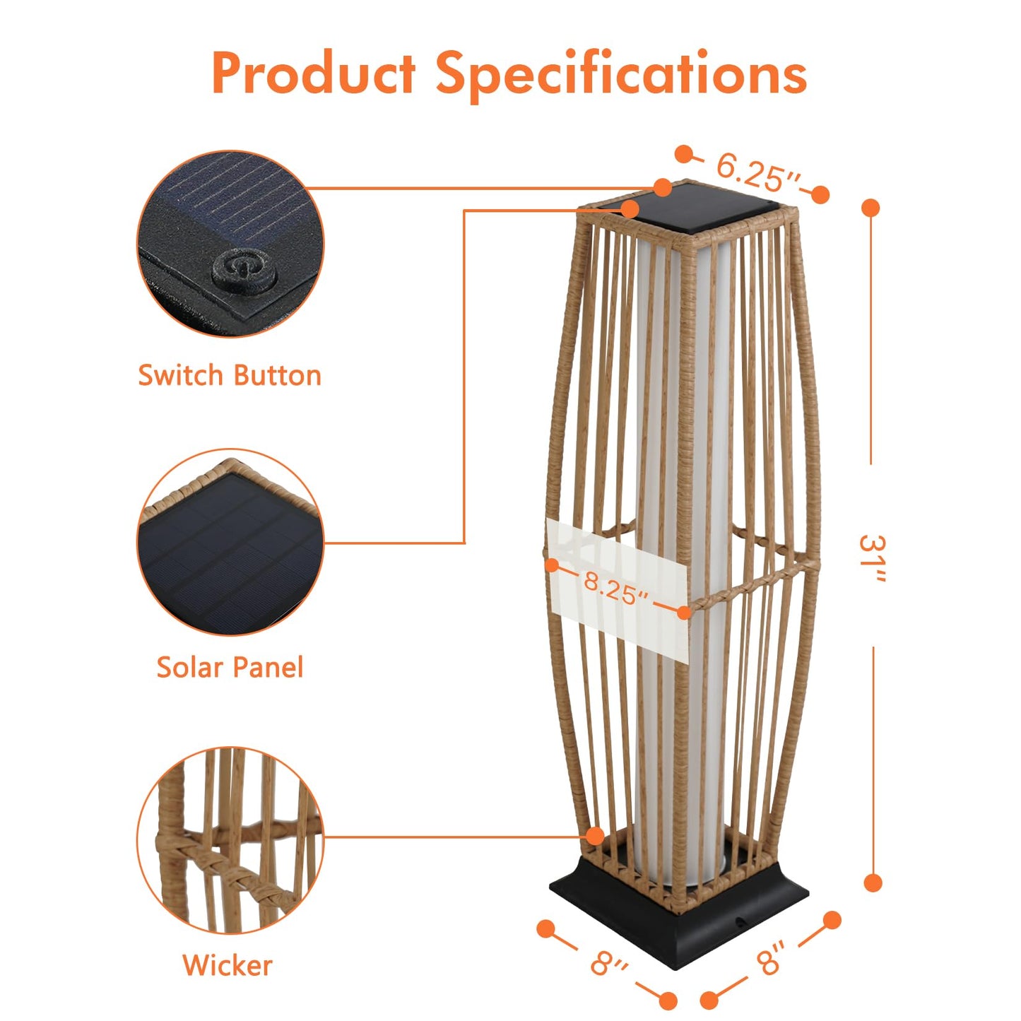 Grand patio 2-Piece Outdoor Floor Lamp Solar Powered Lantern Waterproof Wicker Boho Deck Lights for Garden Porch Decor, Large Taurus