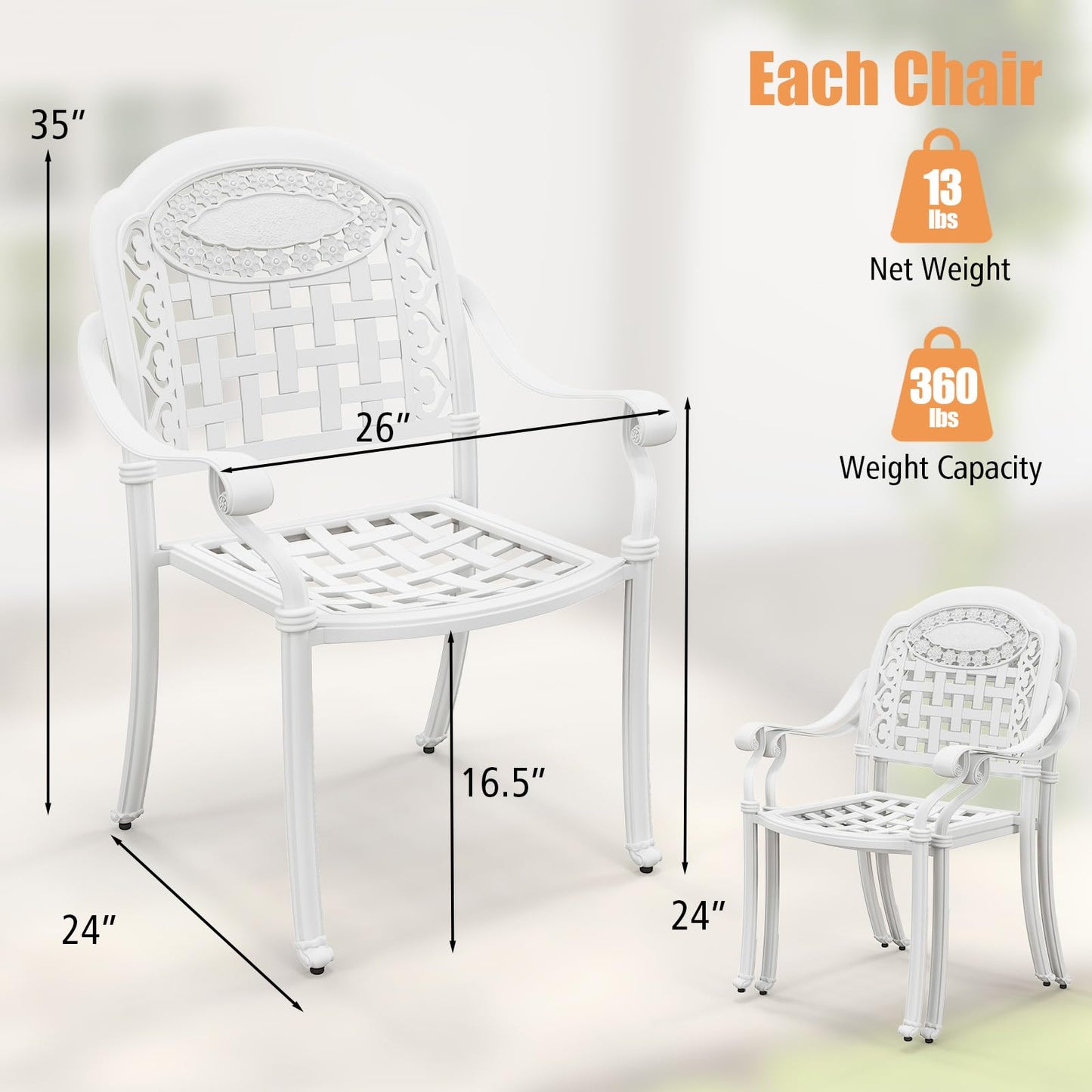 Tangkula Set of 4 Cast Aluminum Patio Dining Chairs, Stackable Outdoor Dining Chairs with Armrests, Outdoor Bistro Chairs for Balcony, Backyard, Garden