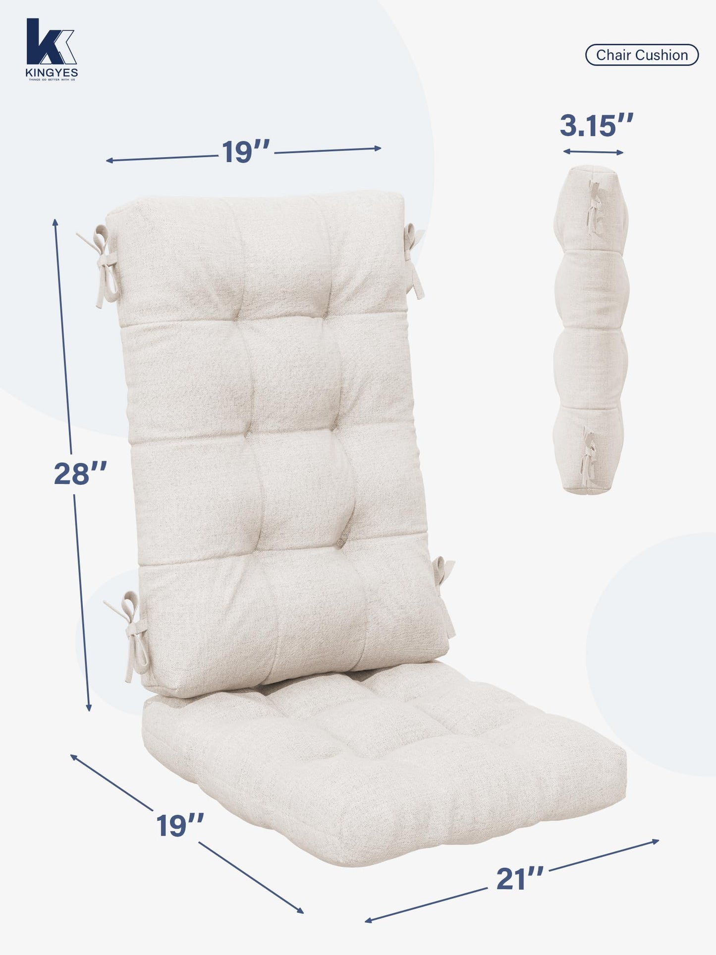 KINGYES HDPE Rocking Chair Outdoor with Thick Cushions, All-Weather Patio Rocking Chair Porch Rocker for Outside, Grey Chair with Beige Cushion