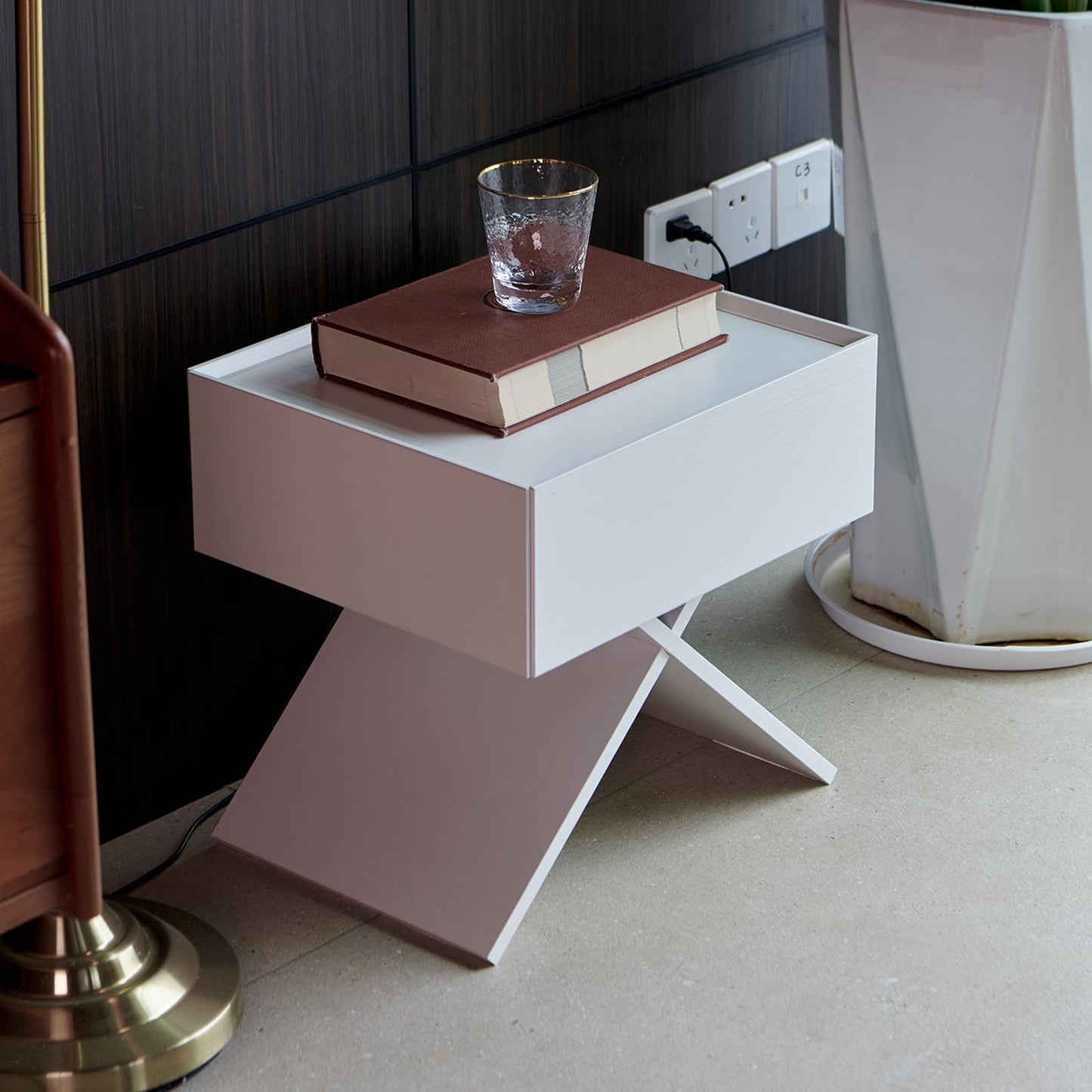 Katyglory Side Table, End Table Set of 2 Living Room Blend of Classic and Modern Elements, X-shape Design with a Stable Floor-standing, Creating a Warm Atmosphere, Nightstand for Bedroom WHITE (2 Set)
