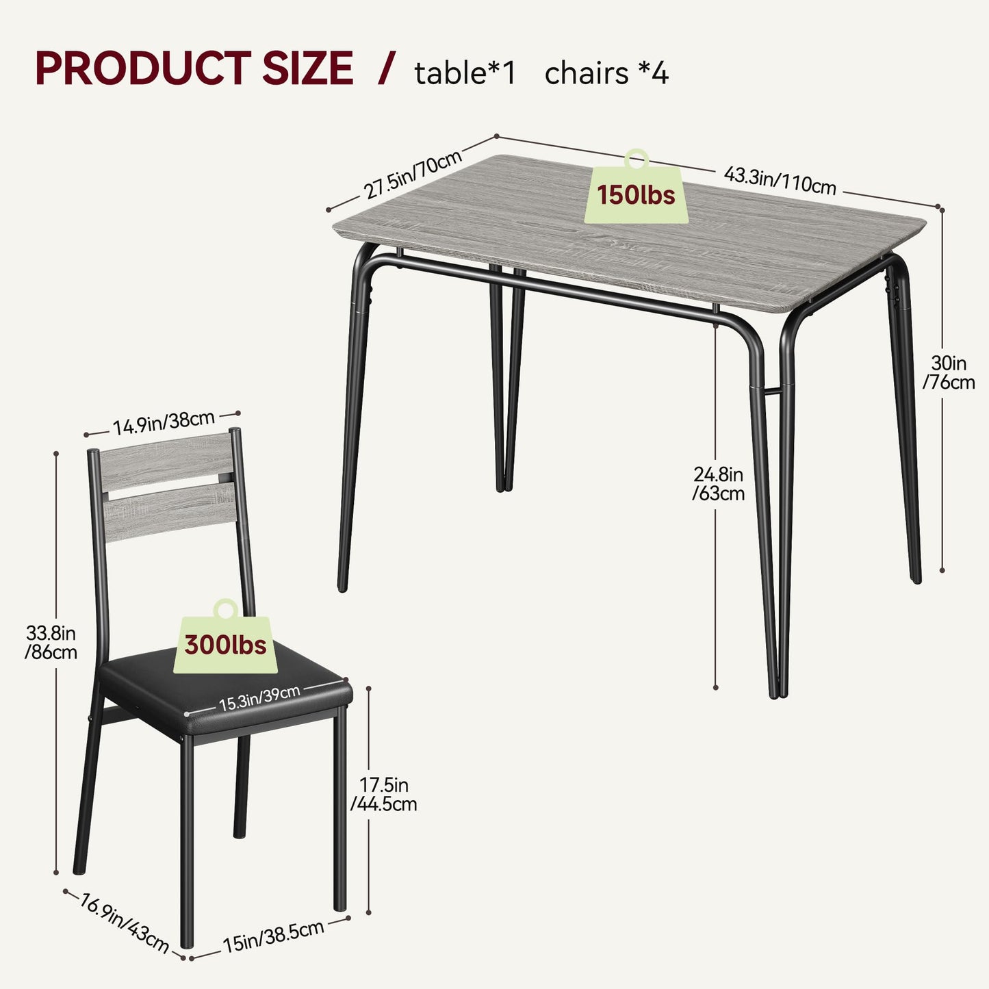 Dining Table for 2, Small Table and Chairs Set of 2, Square Dinette Set for 2, Dinner Table Set, 3 Piece Kitchen & Dining Room Sets for Small Space, Apartment (Gray, Dining Table with 4 Chairs)