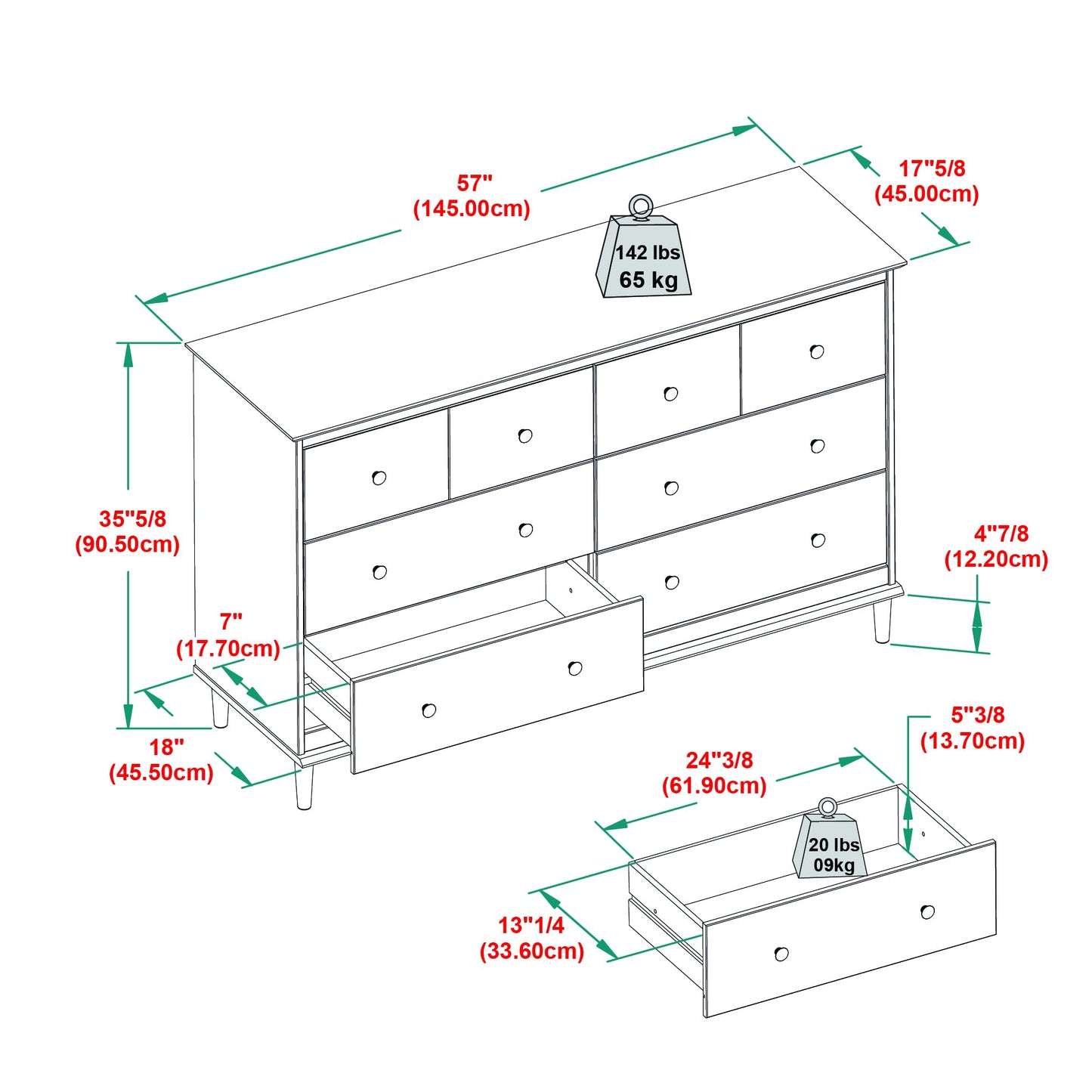 Walker Edison Modern 6-Drawer Solid Wood Dresser Bedroom Storage, 57 Inch, Caramel