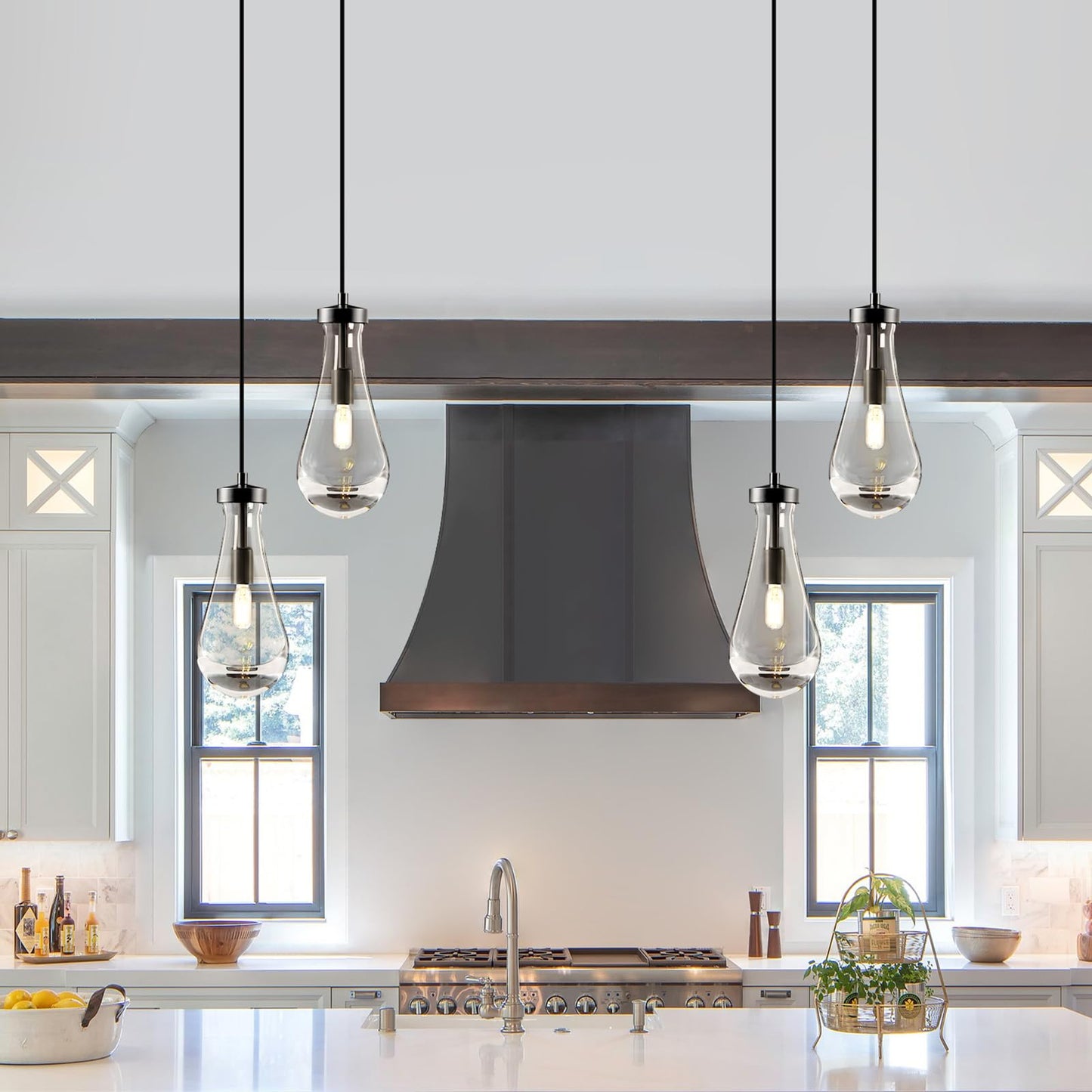 Raindrop Pendant Lights Kitchen Island: Modern Black Teardrop Hanging Light for Bathroom - 2 Lights Crystal Pendants Light over Dining Table - Brass matte lamps Fixture for Bedroom Bulbs Included