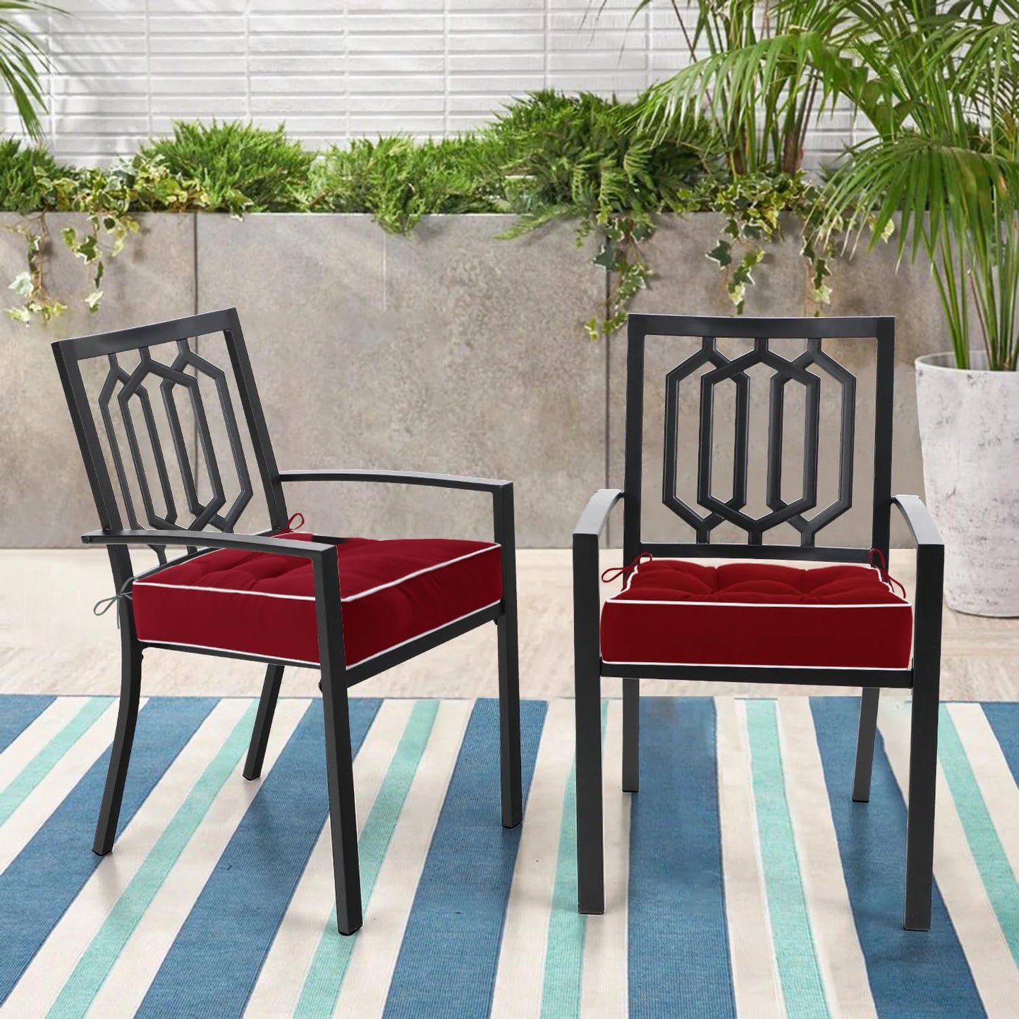 HARBOREST Outdoor Chair Cushions Set of 2, Tufted Patio Chair Cushions with Ties, Square Corner Outdoor Cushions for Patio Furniture, Lawn Chairs, Wicker Chairs, 17" x 17" x 5", Burgundy