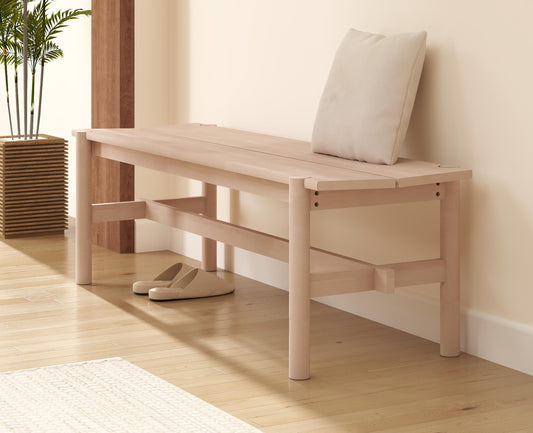 EALSON Solid Wood Bench Modern Farmhouse Entryway Bench 55” Long Dining Benches Seat End of Bed Benches for Bedroom, Kitchen, Hallway, Living Room, White Wash