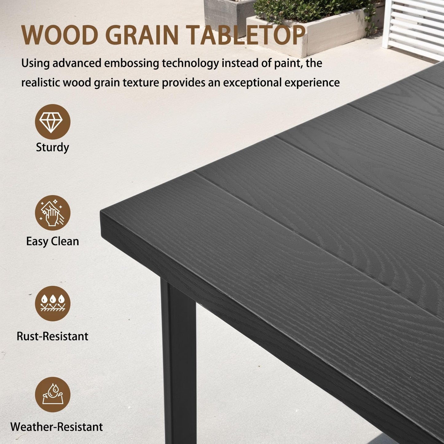 YOEEMZ 5-Piece Patio Dining Table and Chair Sets, Outdoor Metal Dining Furniture Set with Umbrella Hole, Wood Grain Tabletop, 4 Rope Patio Chairs with Faux Wood Armrest & Cushions for Backyard, Deck