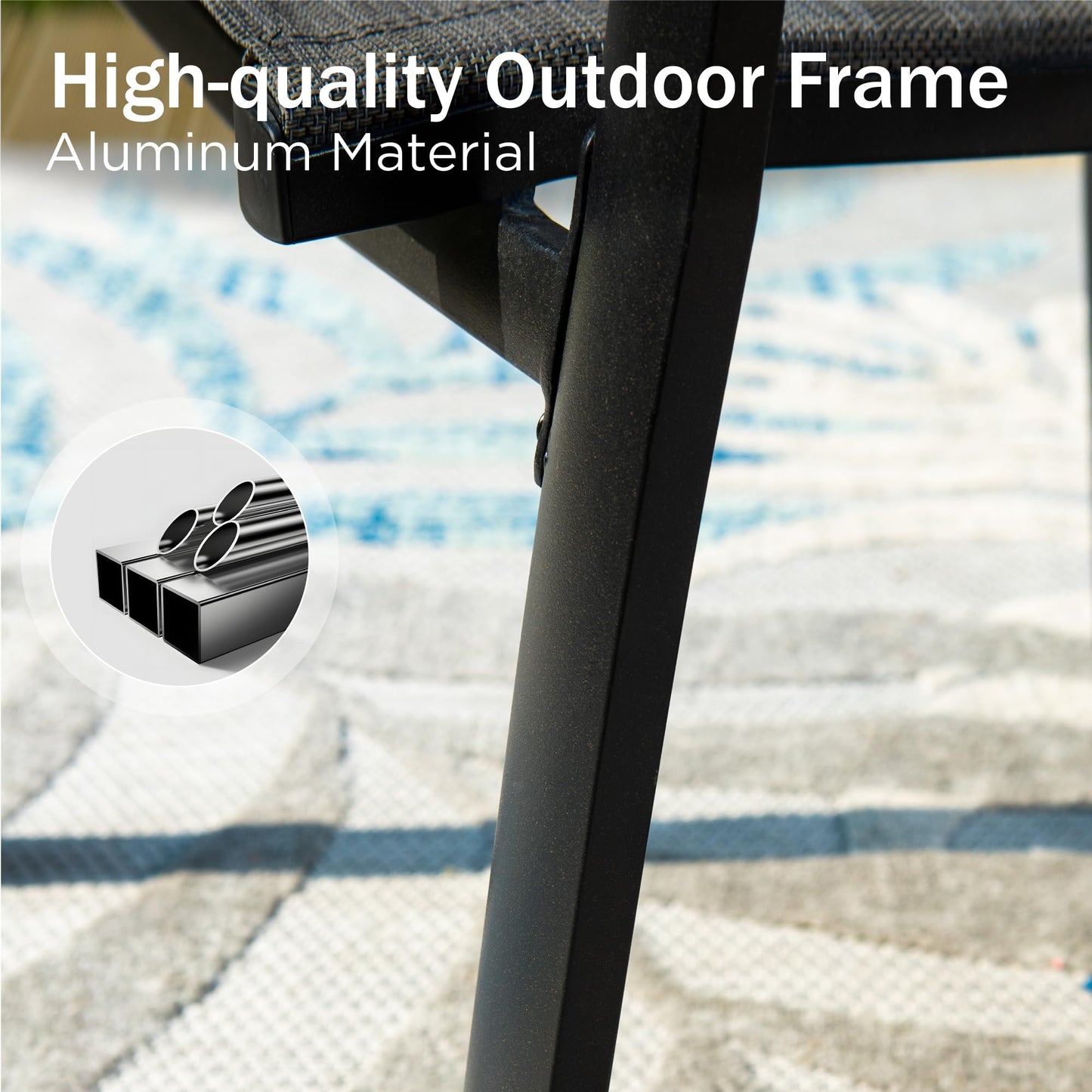 PHI VILLA Outdoor Stackable Chairs, Patio Chairs Set of 2, Light Weight Aluminum Frame with Textilene Fabric & Wood Armrest, High Back Deck Chairs for Poolside Lawn Garden, Blue