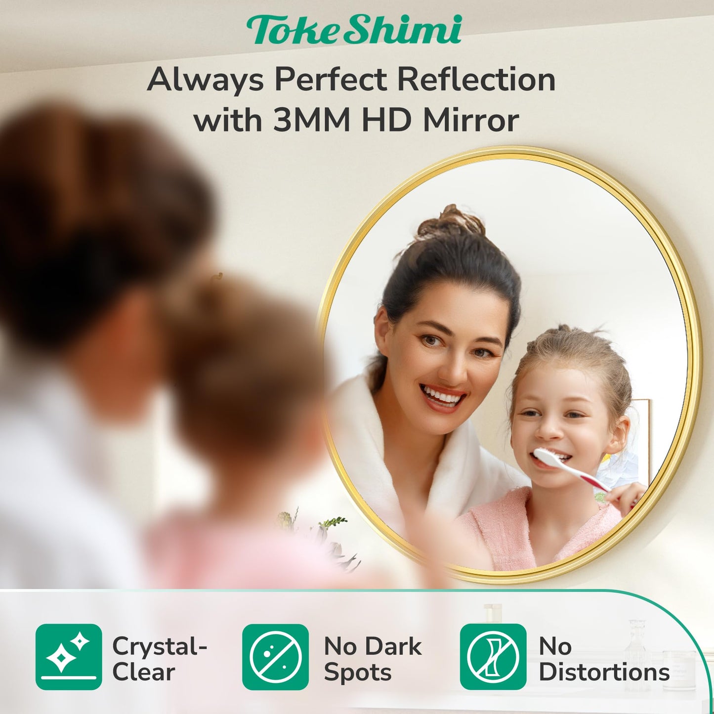 TokeShimi 40 in Brushed Gold Round Wall Mirror Tempered, Framed Mirror Shatterproof, 40x40 Bathroom Vanity Mirrored Circle Farmhouse Metal Wall Mirror for Entryway, Bedroom, Restroom, Living Room