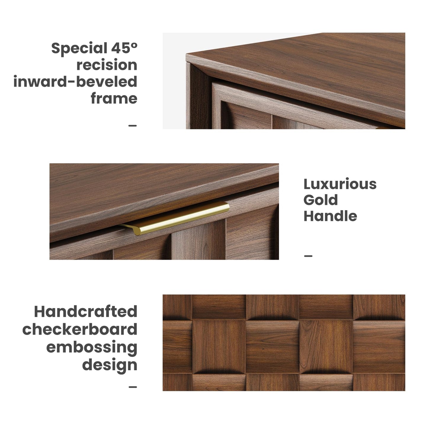 COLAMY Nightstand with Charging Station, 22" Modern Bed Side Table with 2 Storage Drawers and Chessboard Relieffor Bedroom, Dorm and Small Spaces - Walnut