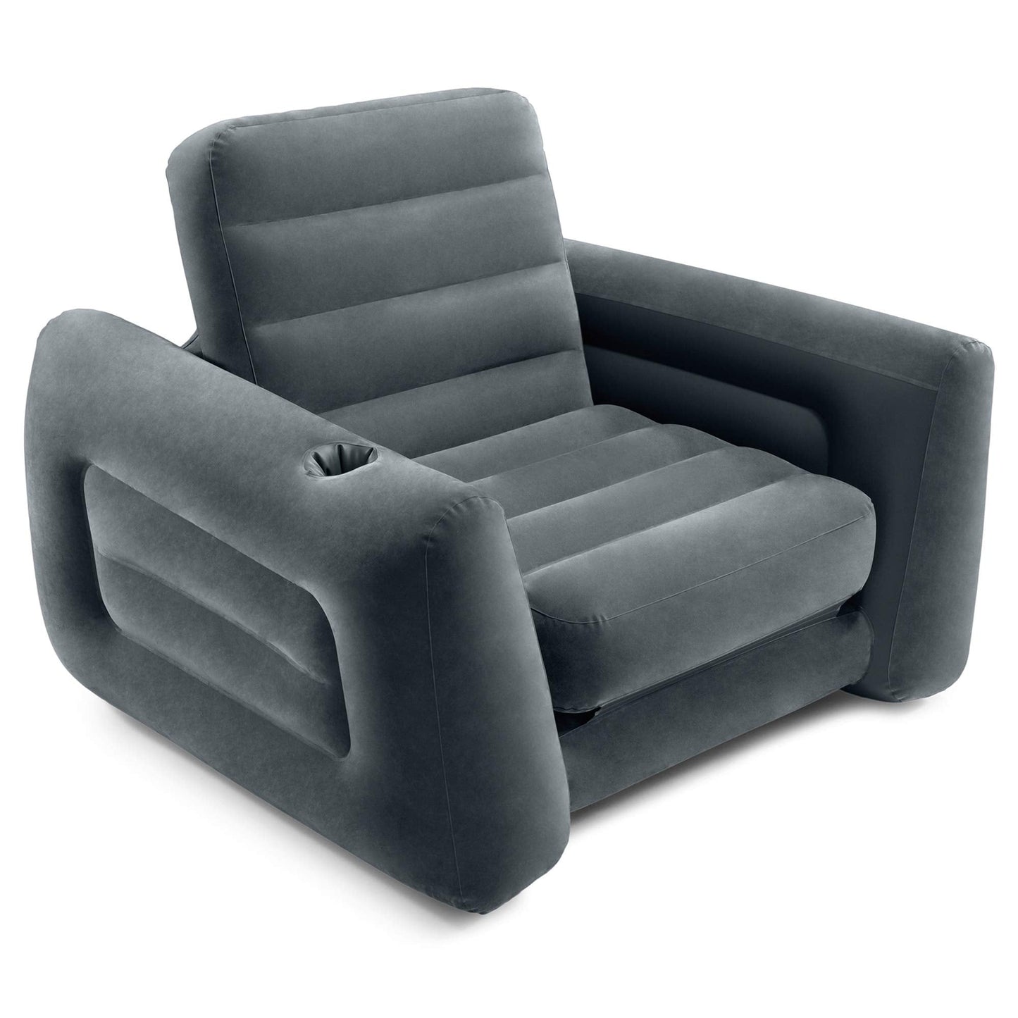 Intex 2 in 1 Inflatable Pull Out Sofa Chair and Twin Air Bed Mattress with Cup Holders for Indoor and Outdoor Use for Adults (3 Pack), Charcoal