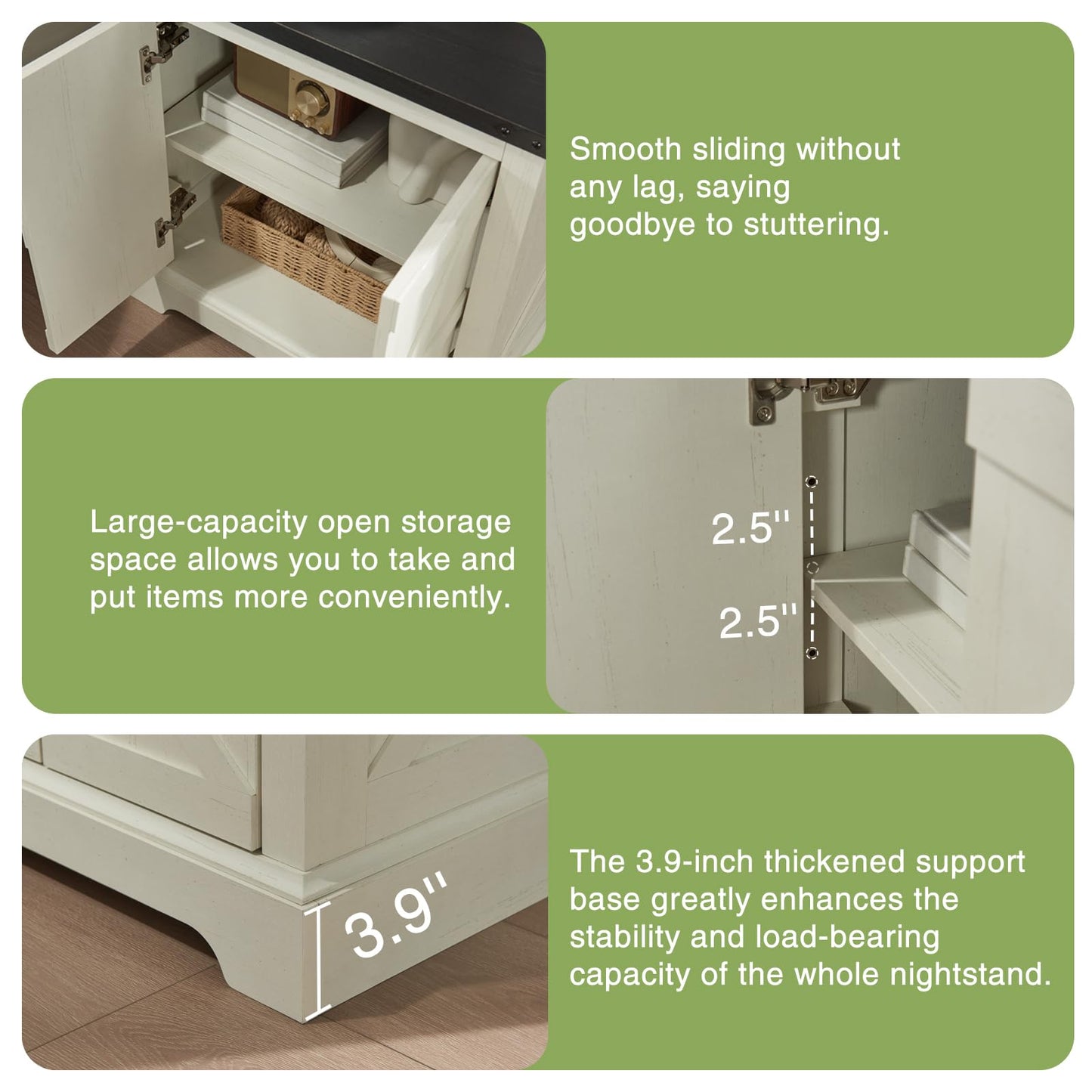 QUW 24" End Table Set of 2 with Charging Station, Side Table with Barn Door and Adjustable Shelves, Farmhouse Bedside Table, Nightstand for Bedroom, Living Room, White