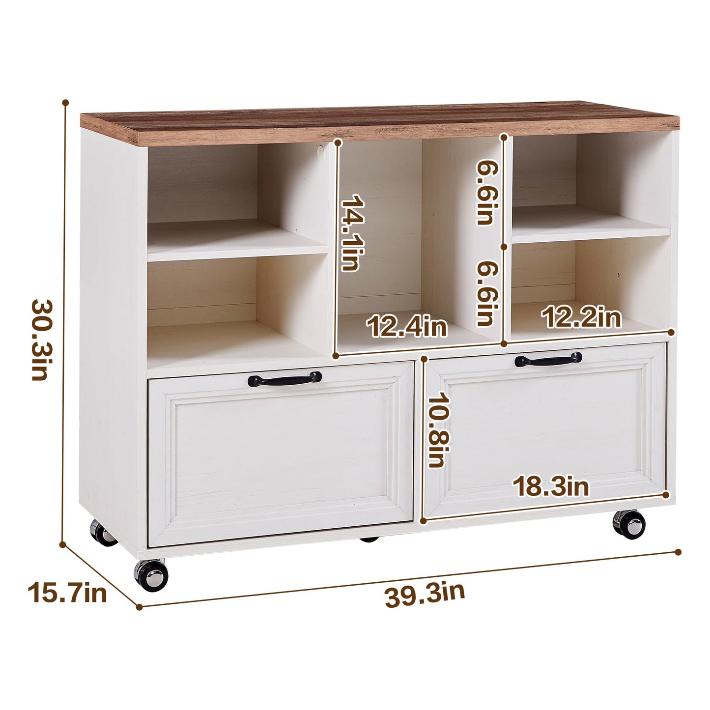 boknight 40" Lateral File Cabinet,Farmhouse Wood Small Home Office Storage with Wheels,Filing Cabinet with 2 Drawers for Legal/Letter/ A4 Size