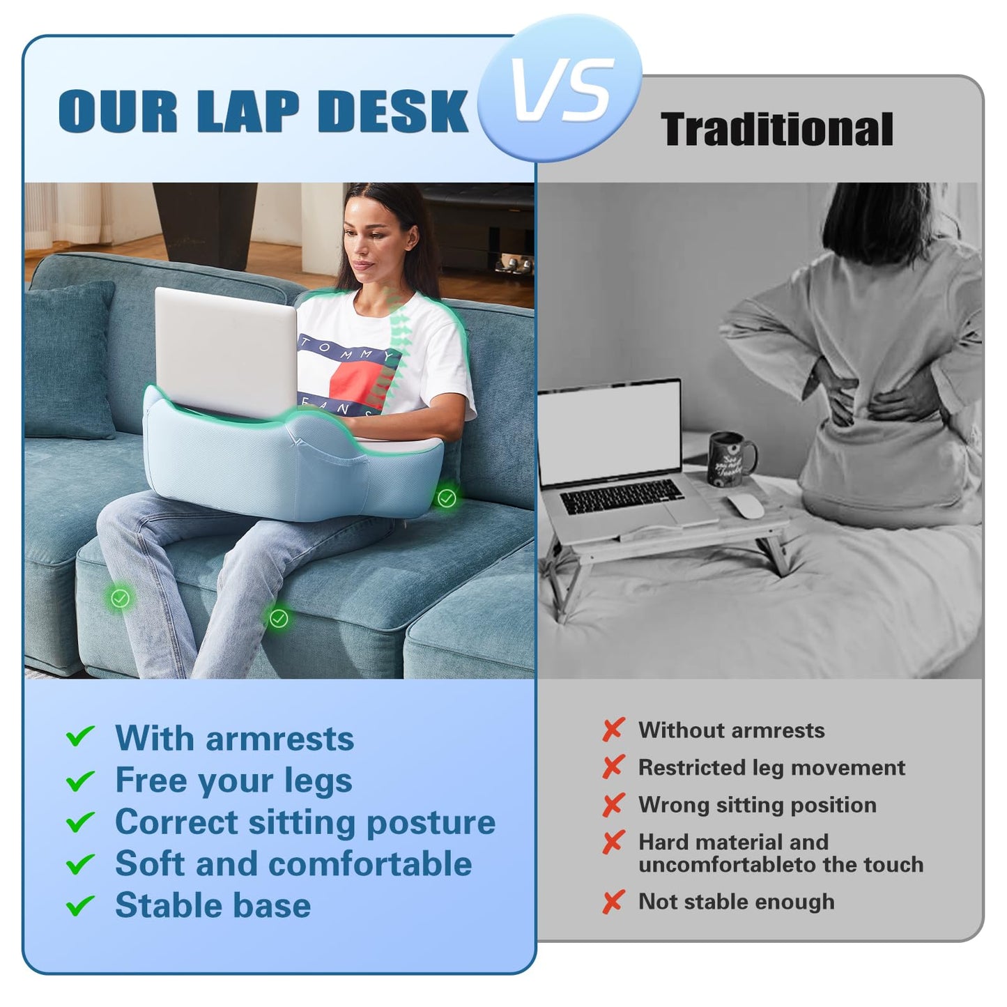 cooloo8 Reading Pillow, Lap Desk, Lap Desk with Cushion, Soft Laptop Pillow for Lap, Portable Desk Pillow, Gaming Pillow Work Pillow for Bed, Couch, Car