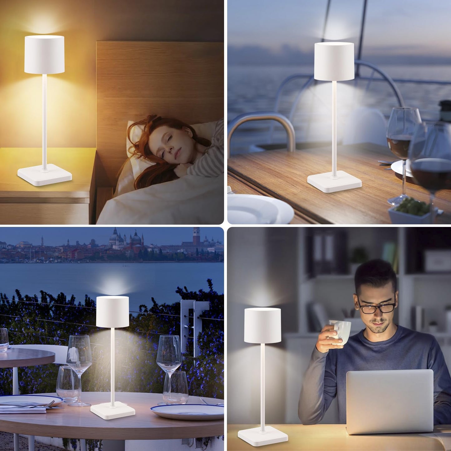BKZO Cordless Table Lamp Rechargeable, Wireless Charging LED Table Lamp, IP54 Waterproof Aluminum Bedside Light, Touch Control, Suitable for Indoor and Outdoor Use, White