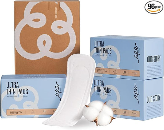 100% Organic Long Panty Liners for Women - 96ct, Ultra Thin Cotton Cover, Light Absorbency, Unscented Barely There Pantiliners (Long Liner, Size 2, 96ct)
