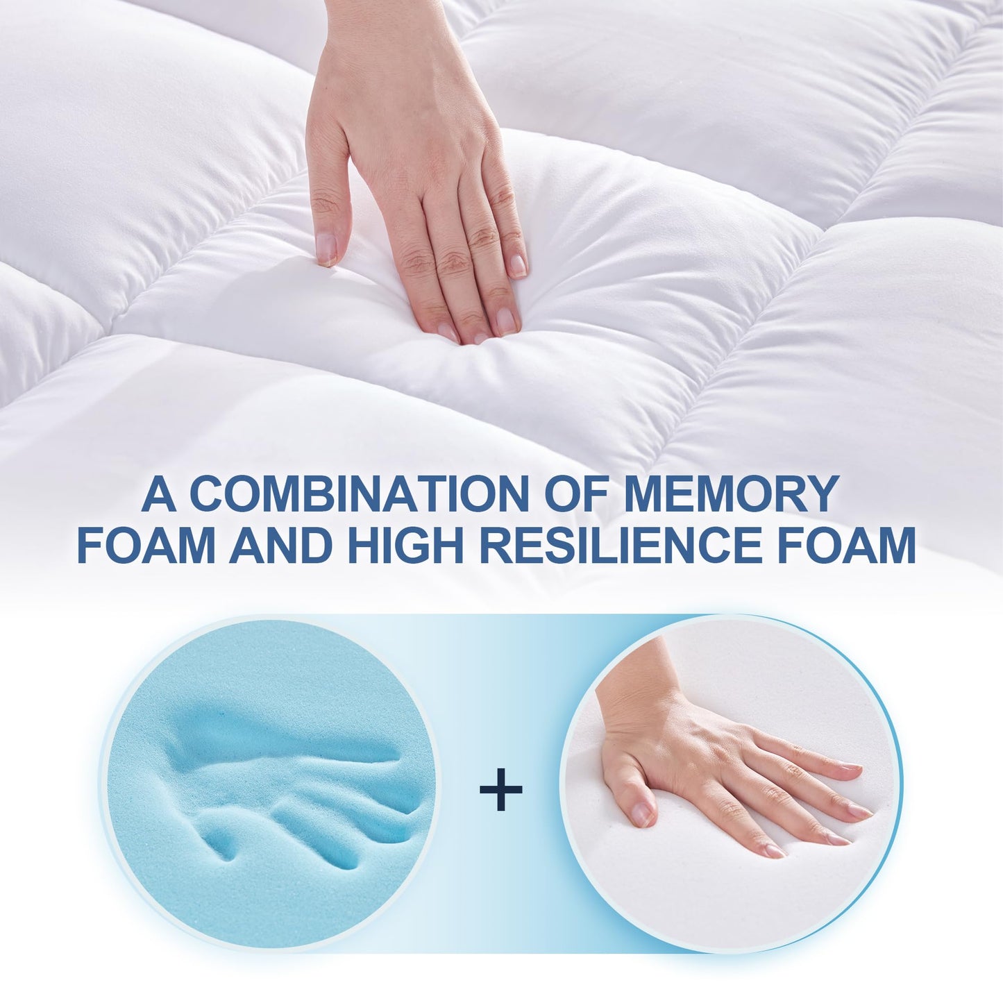 Eiayeebil Memory Foam Queen Mattress Topper, 4 Inch Dual Layer Mattress Pad with Pillow Top Mattress Topper Queen Size Bed Cover, Support for Back Pain (White)