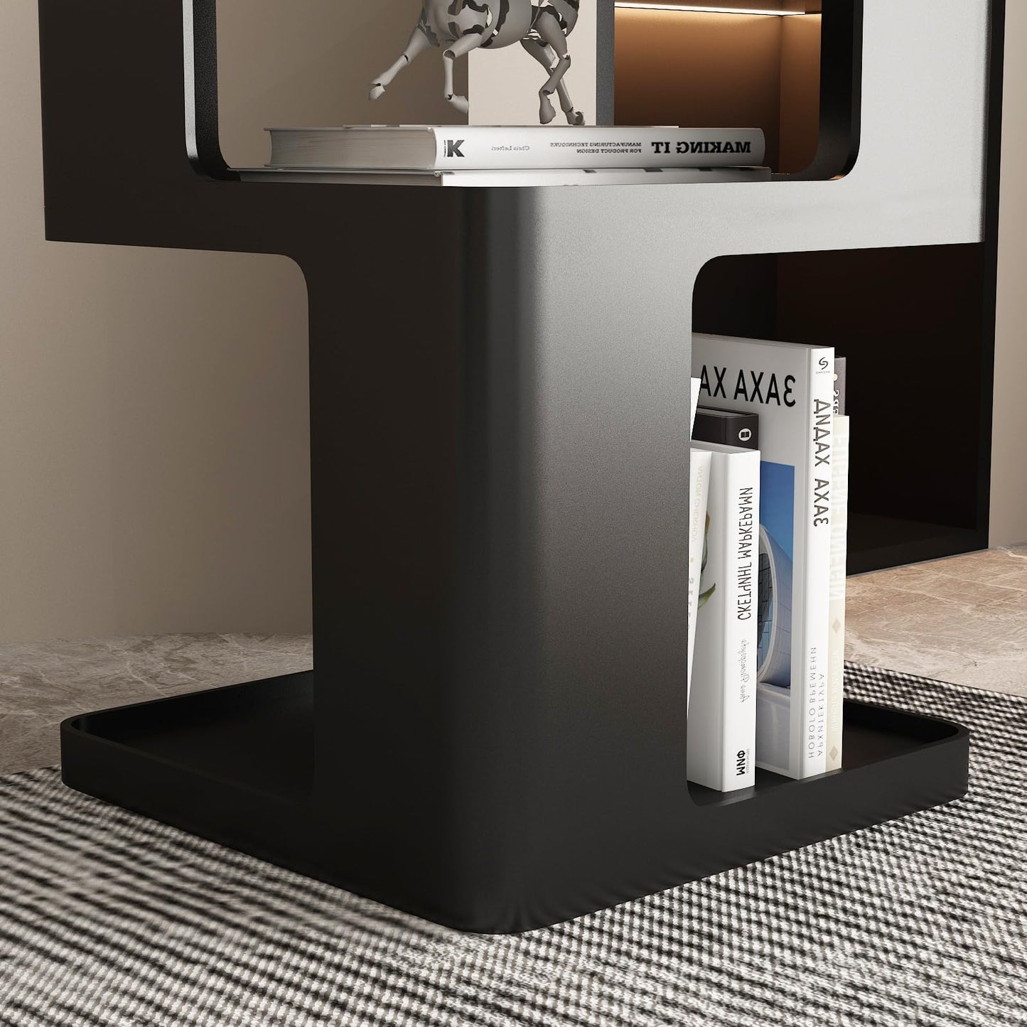 Black Side Table, Modern Nightstand Metal End Table for Living Room Bedroom,Square Bedside Table-3 Tier Storage,Not Assemble Required