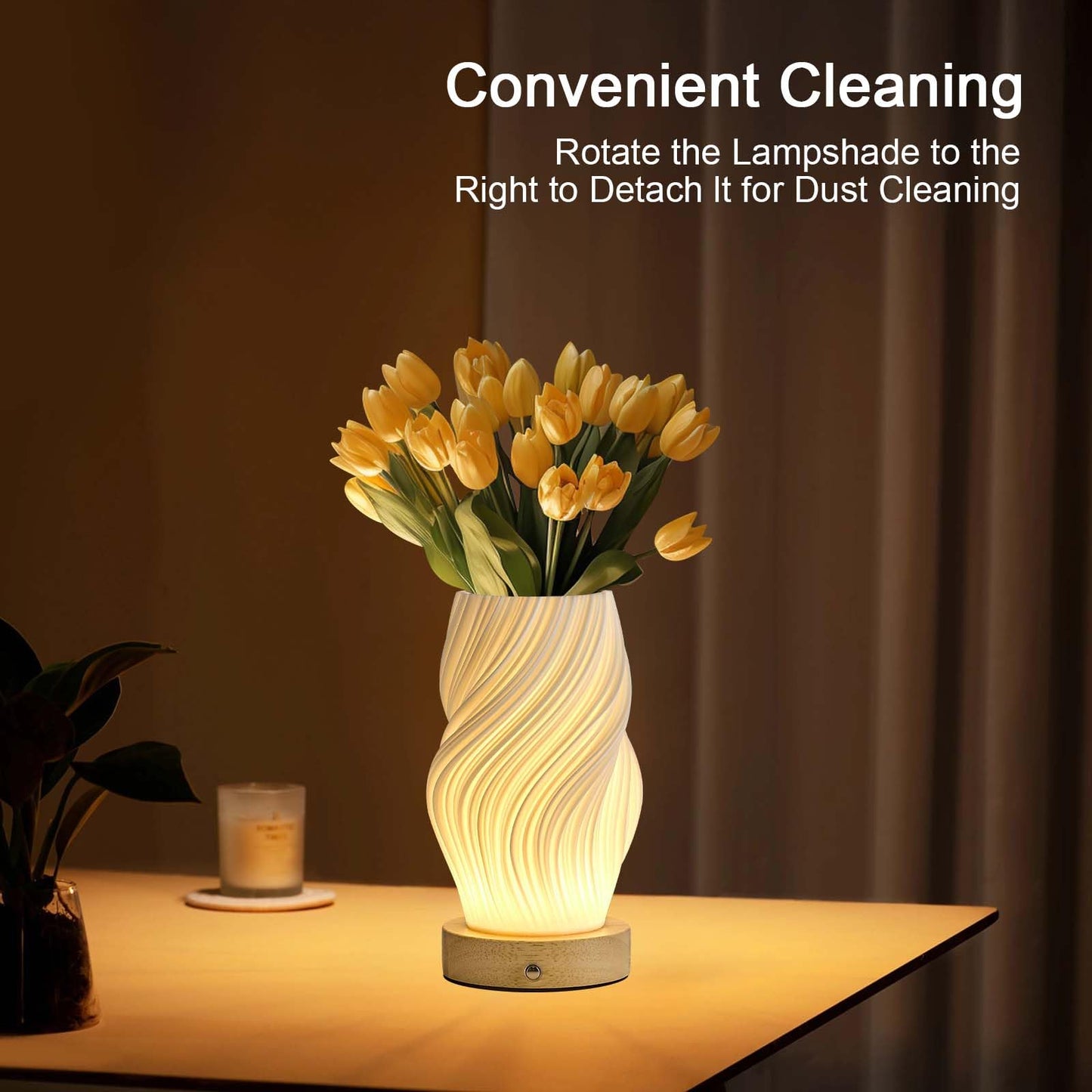 SisiHokai Small Battery Operated Lamp, Modern Table Lamp, Rechargeable, Touch Control, 3 Color Temperature, Dimmable, Bedside Table, Flame