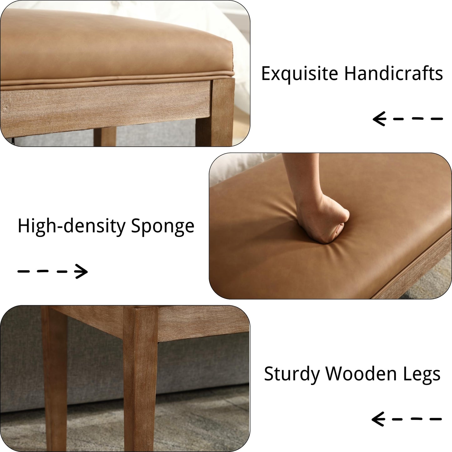 Janoray PU Leather Entryway Bench Farmhouse Dining Benches Upholstered Bedroom Bench Shoe Bench Seat for Hallway Living Room Bedroom End of Bed, 16" D x 45.5" W x 18.75" H, Brown