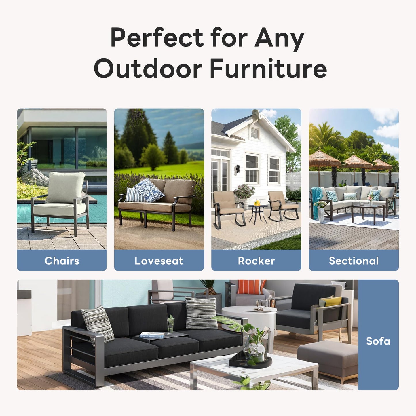 Artfurniz 6" Thicker Outdoor Chair Cushion 4 Sets - 24" *24" *6" Waterproof Patio Furniture Cushions with Removable Cover, 28D High Density Sponge Filling Thicken Outdoor Patio Cushions - Blue