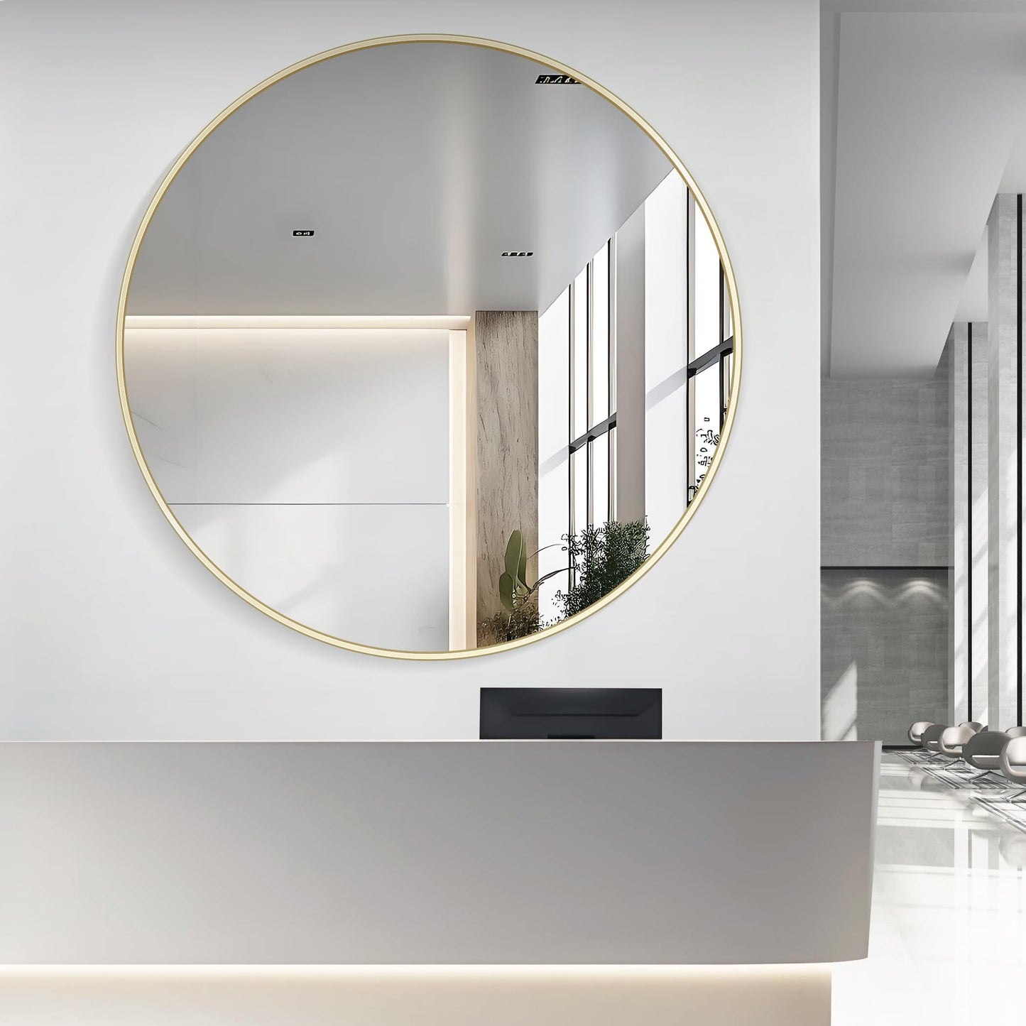 Koonmi 42" Gold Circle Mirror Wall Mounted Round Mirror with Metal Frame for Bathroom/Living Room/Vanity/Bedroom
