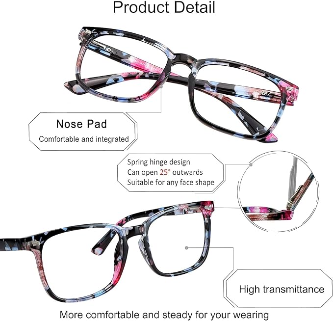 YEIN Bifocal Reading Glasses with Blue Light Blocking Lenses, Bifocal Reader for Women, Vintage Square frame with Spring Hinge (+0.75/+3.50 magnification)