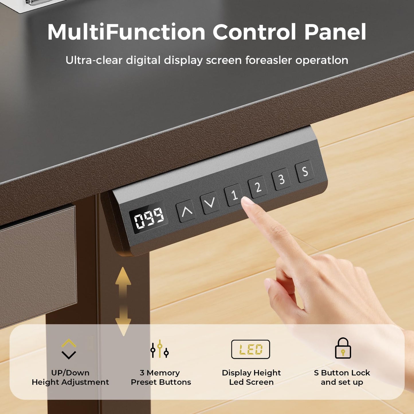 GTPLAYER Electric Standing Desk with Drawers, 48 x 24 Inch Height Adjustable Gaming Desk with Monitor Stand, Power Outlets & LED Lights, Home Office Sit Stand Up Desk with Memory Preset Controller
