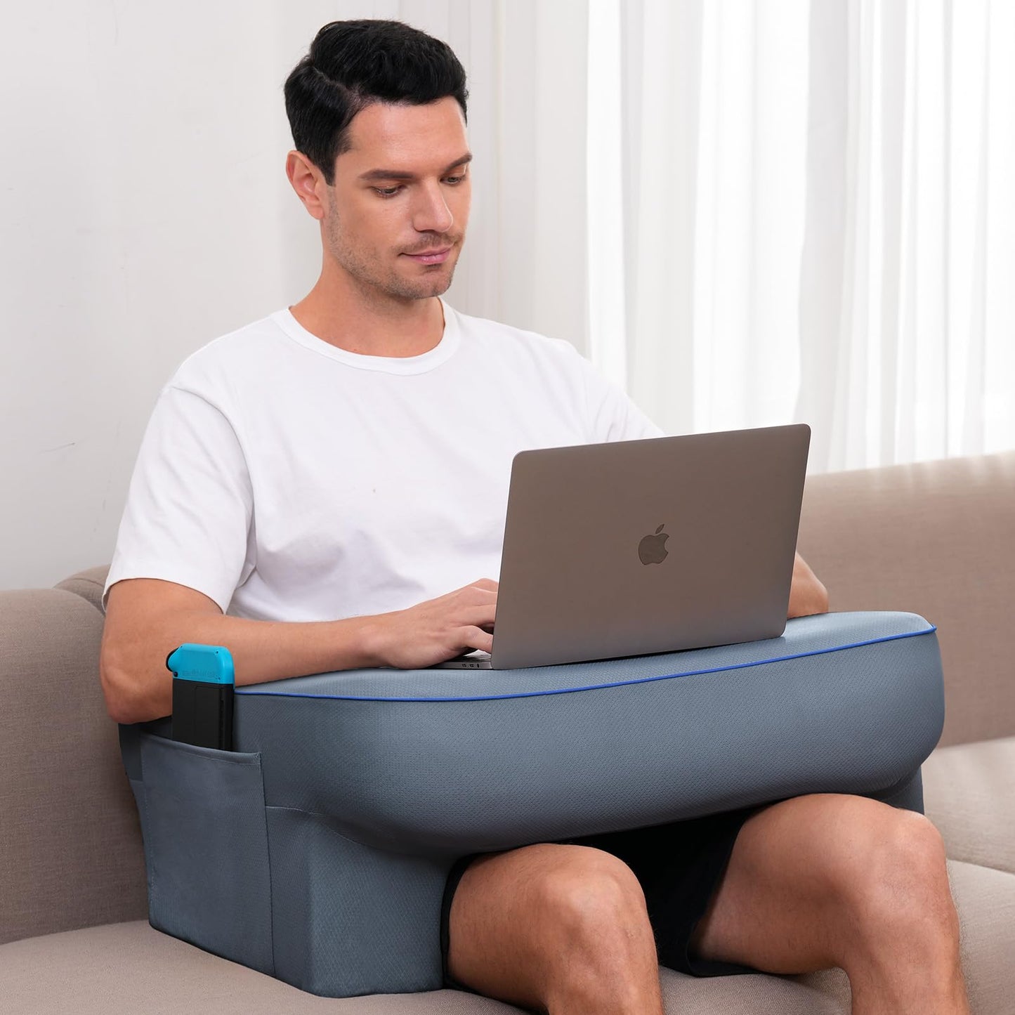 Keduwa Reading Pillow,Lap Desk Pillow for Laptop,Memory Foam Reading Pillows for Gaming, Arm Rest Pillow for Reading, Working, Crocheting, Playing Game or Sitting in Bed,Sofa (L-Blue)