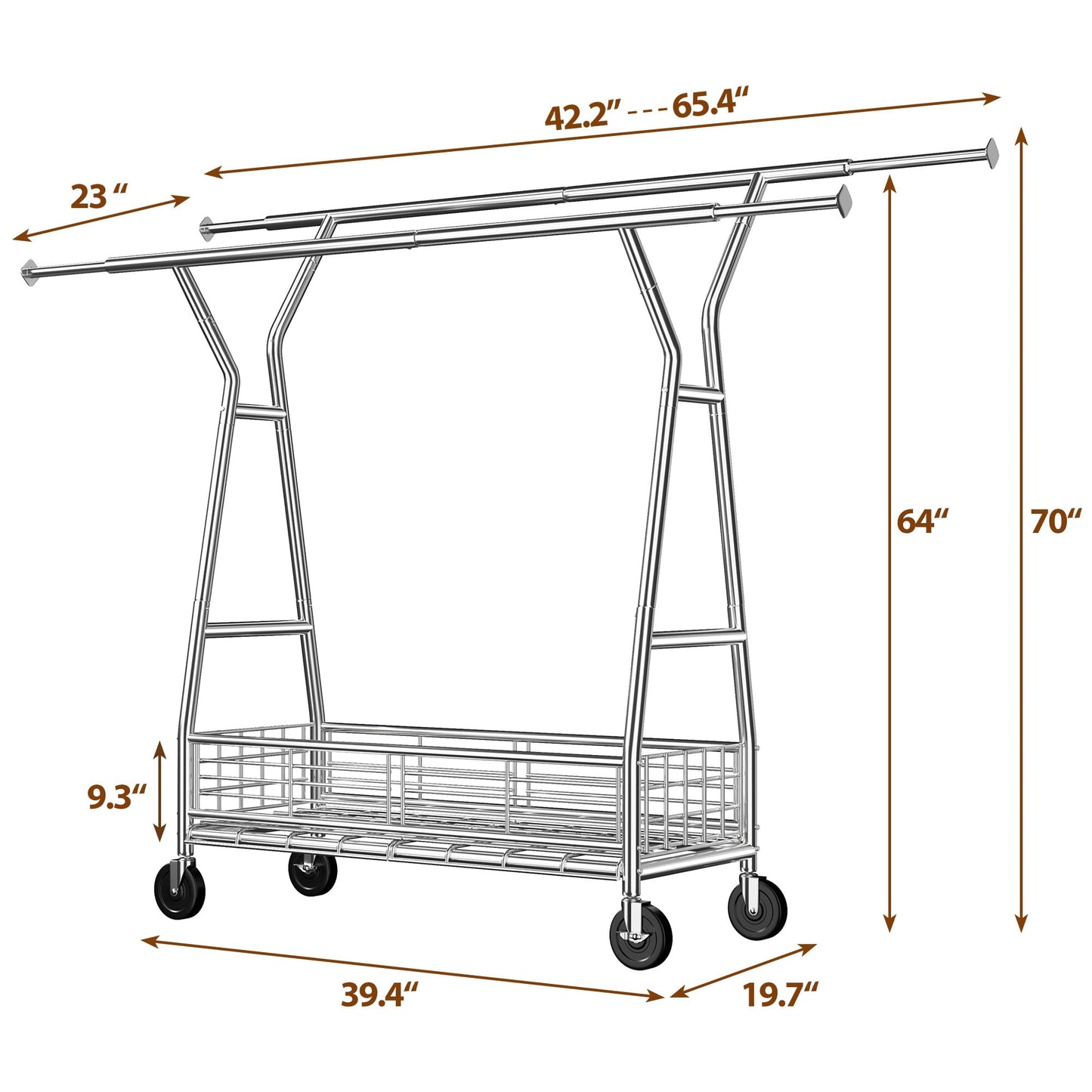 Raybee Heavy Duty Clothes Rack, 350LBS Clothing Rack with Sturdy Wheels and Shelves, Double Rods Clothing Racks for Hanging Clothes Commercial Portable Adjustable Garment Rack, Chrome
